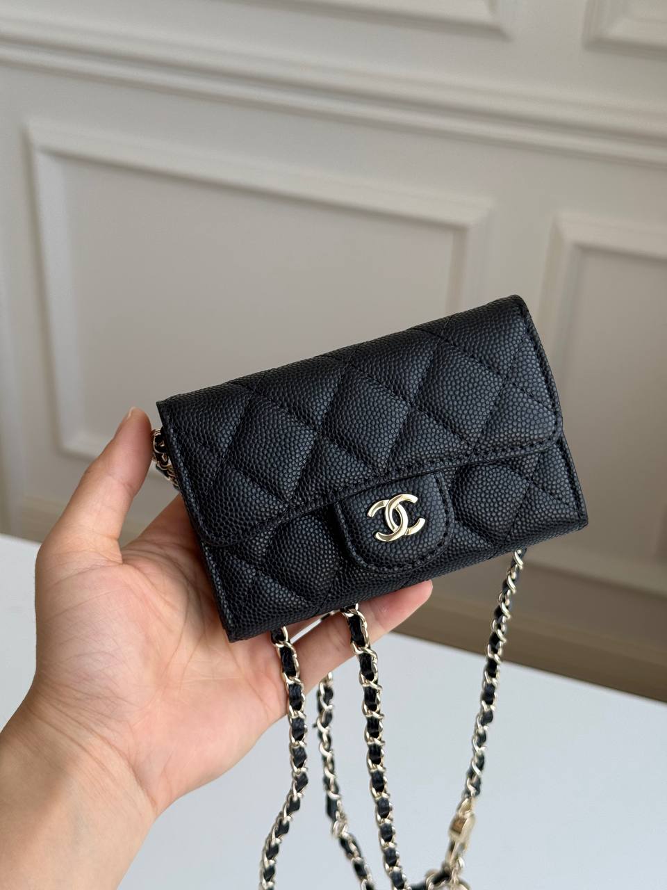 Chanel Classic Flap Caviar Leather Mini Chain Card Holder