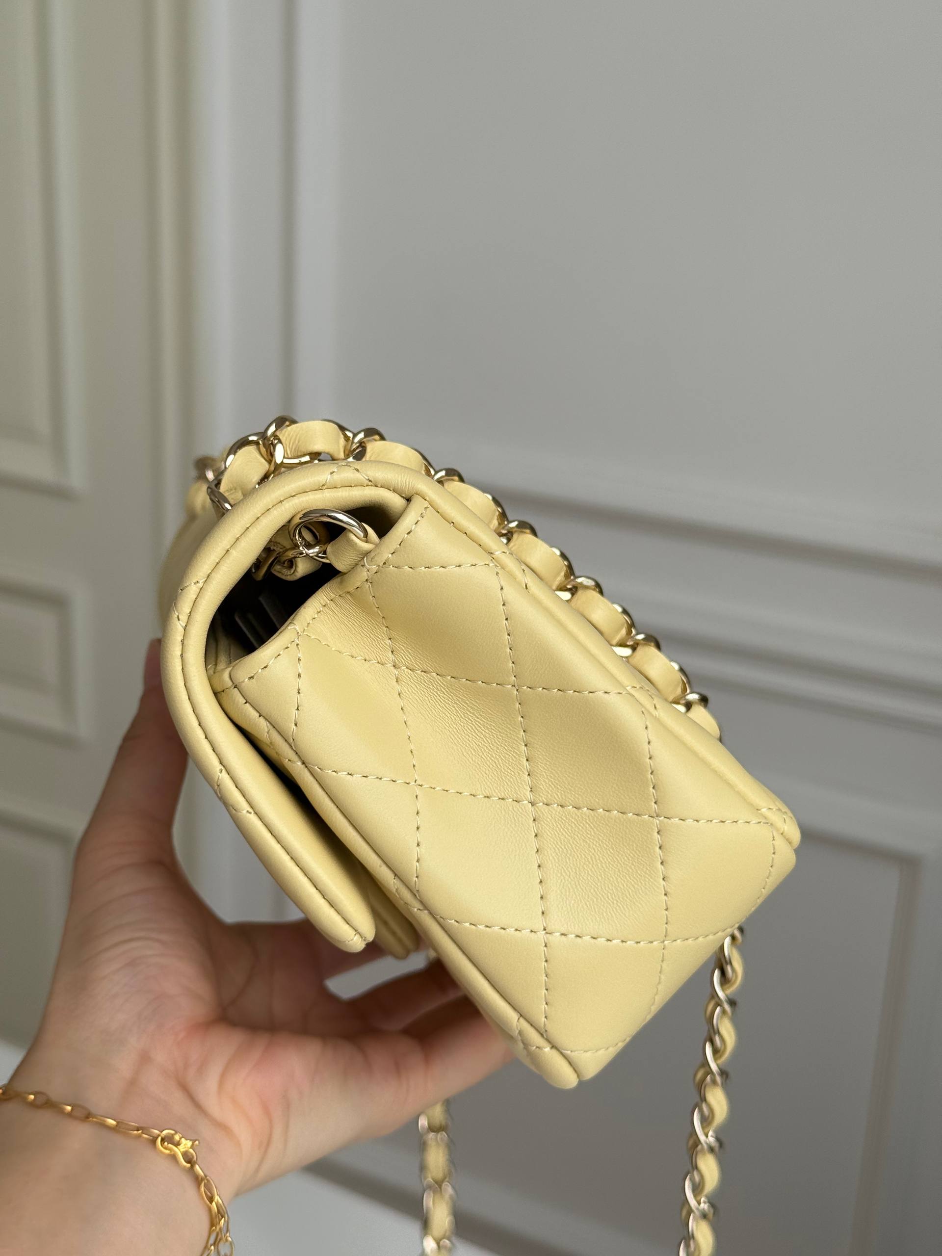 Chanel Classic Flap Small Quilted Lambskin Bag in Pastel Yellow