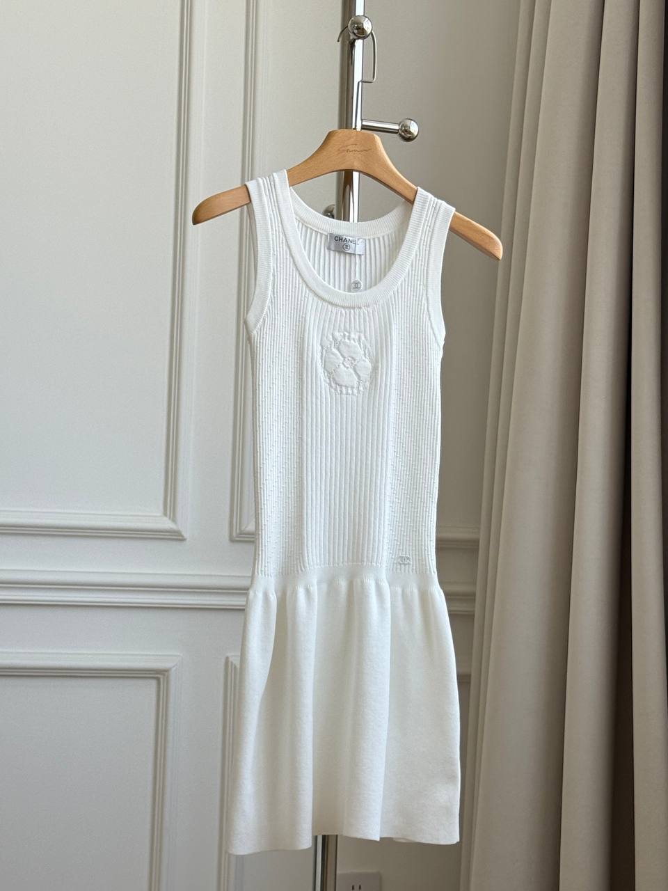 CHANEL Camellia Jacquard Sleeveless Knit Dress
