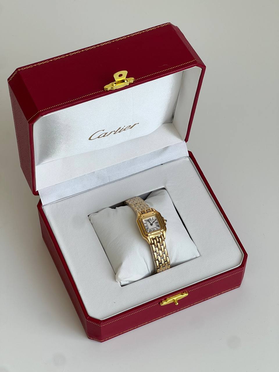Cartier Panthère De Cartier Full Yellow Gold Bracelet Square White Dial Roman Numerals Quartz Ladies Watch