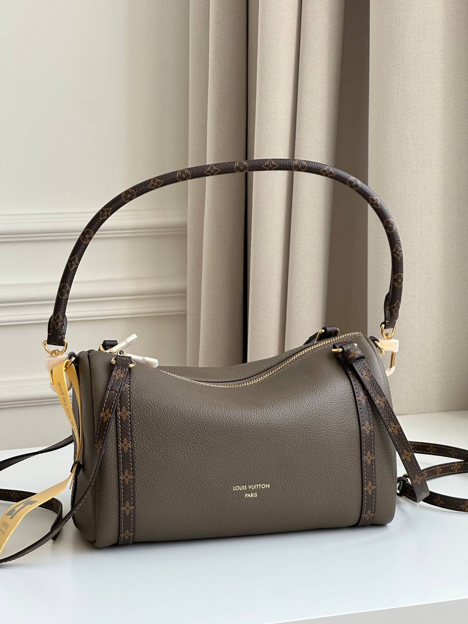 Louis Vuitton Grey Green Grained Leather Monogram Trim Soft Speedy Shoulder & Crossbody Bag