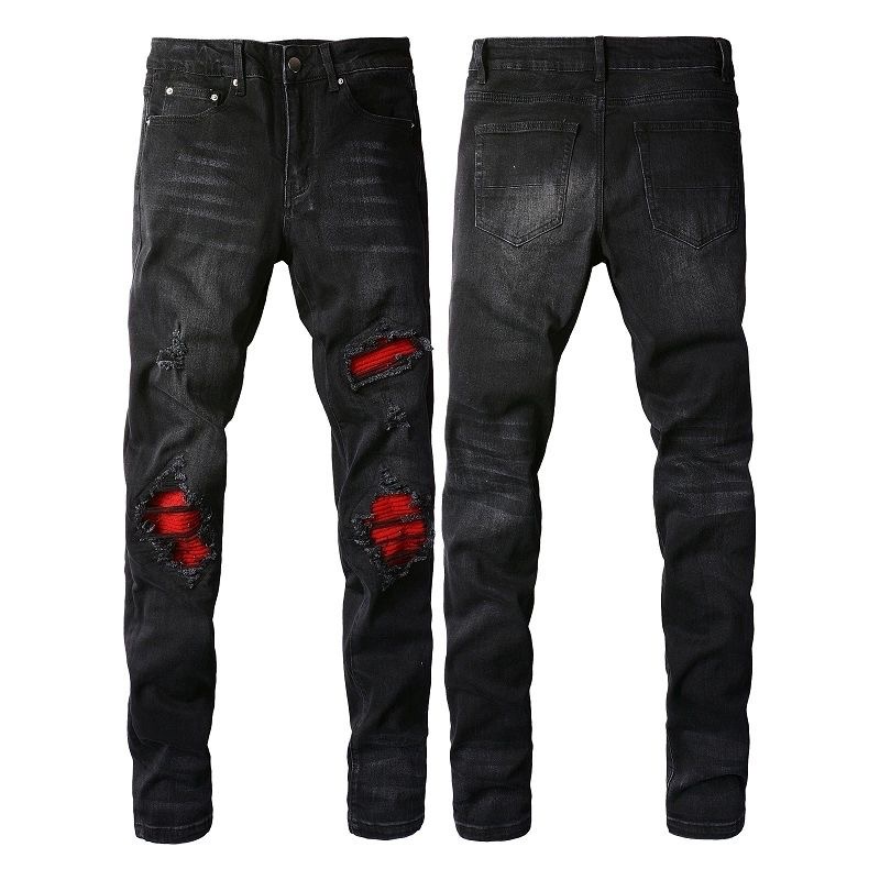 No. 886 Red Ripped Jeans Black Color