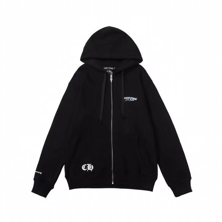Back Big Logo Blue Sign Zipper Hoodie Black