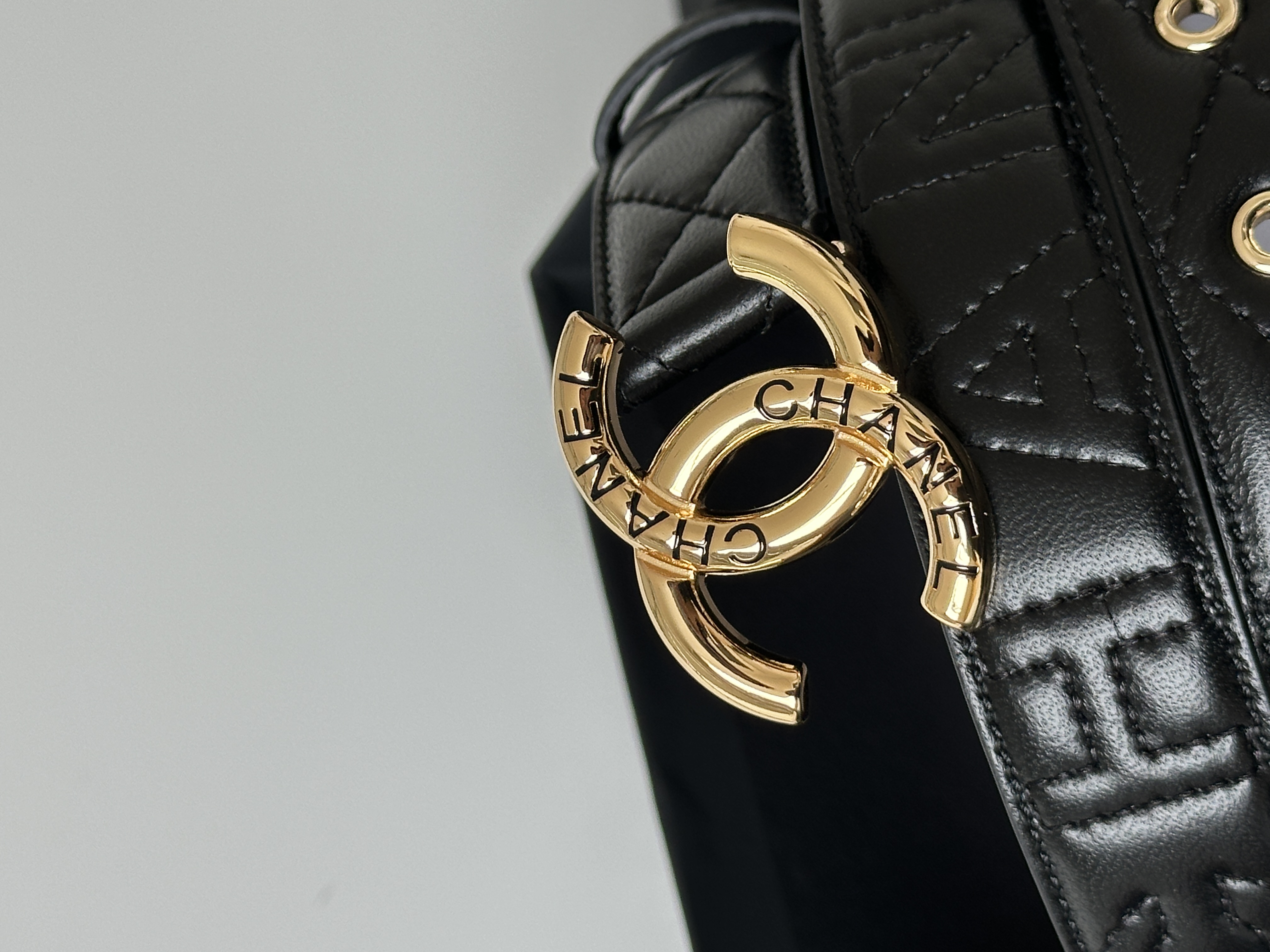 Chanel Black Quilted Belt with Gold-tone Double C Buckle