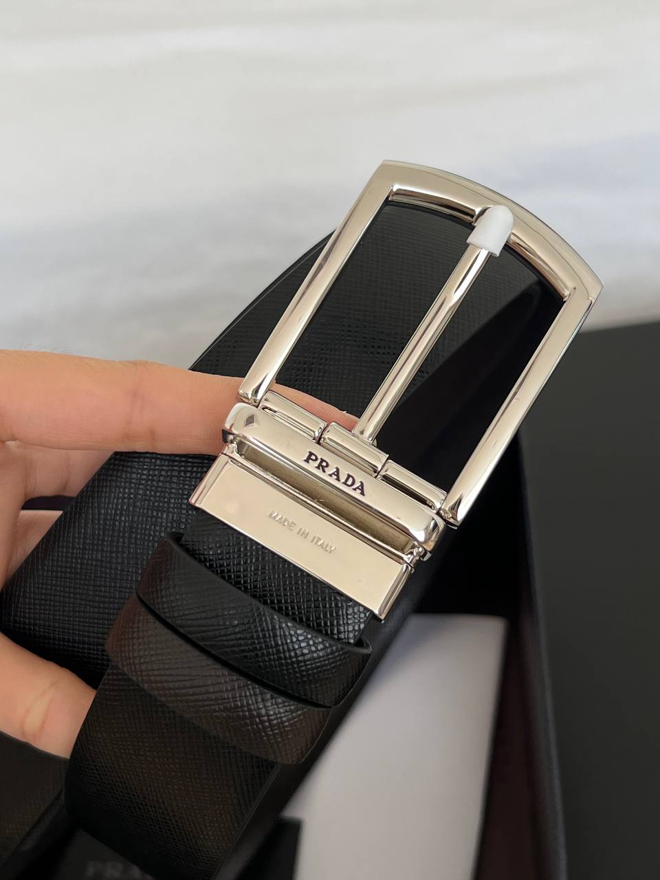 Prada Black Saffiano Leather Belt with Pin Buckle