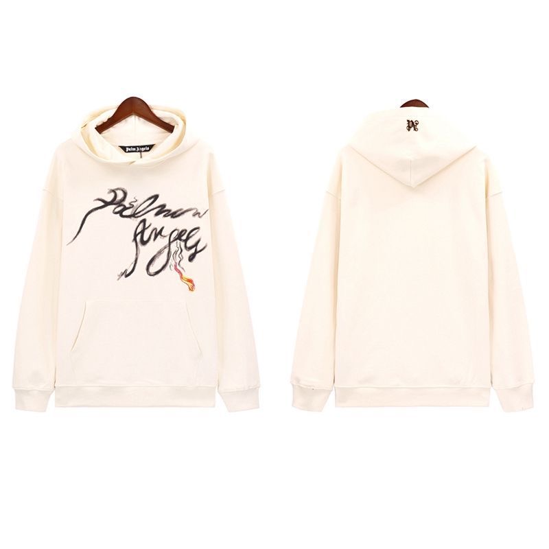 Front Smoke Letters Hoodie Beige Color