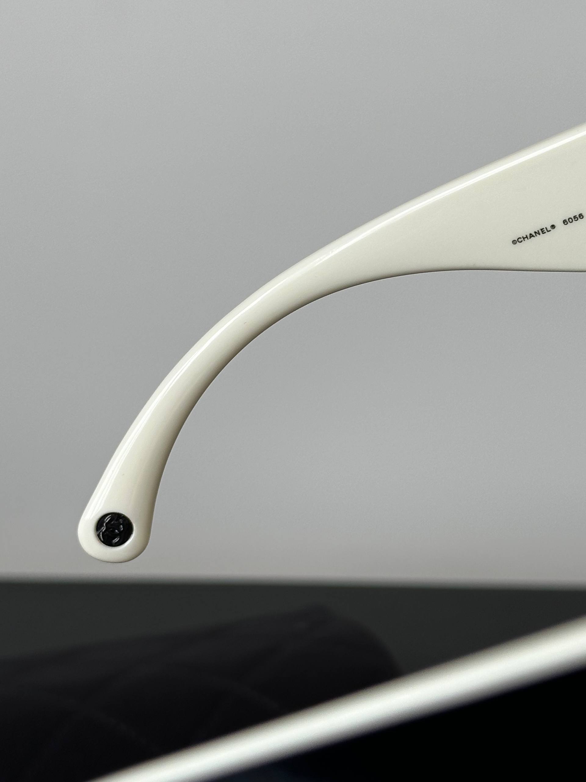 CHANEL CH6056 Black & White Cat-Eye Sunglasses (Nylon Fiber Frame)