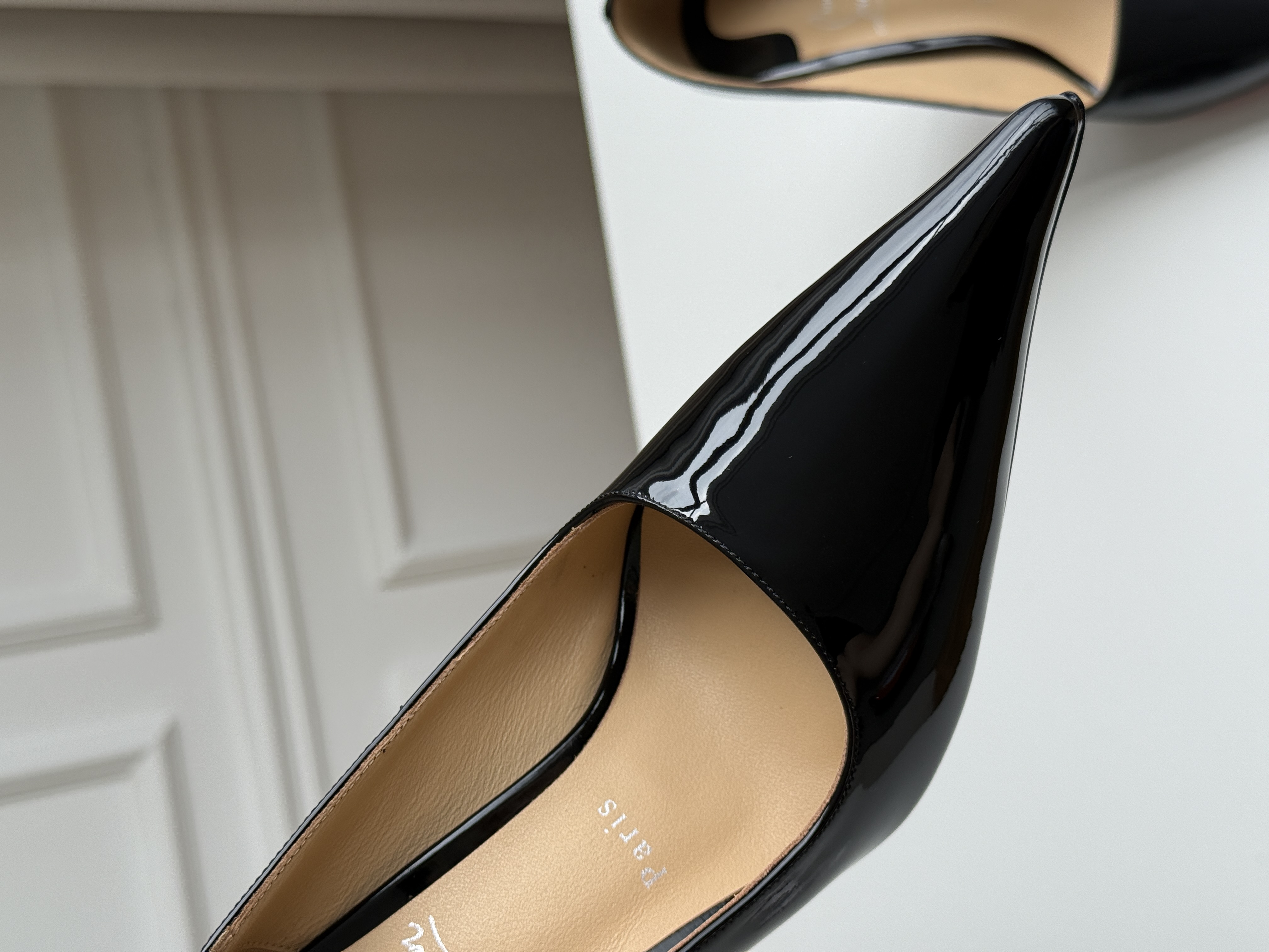 Christian Louboutin So Kate Black Patent Leather Pointed Toe Pumps