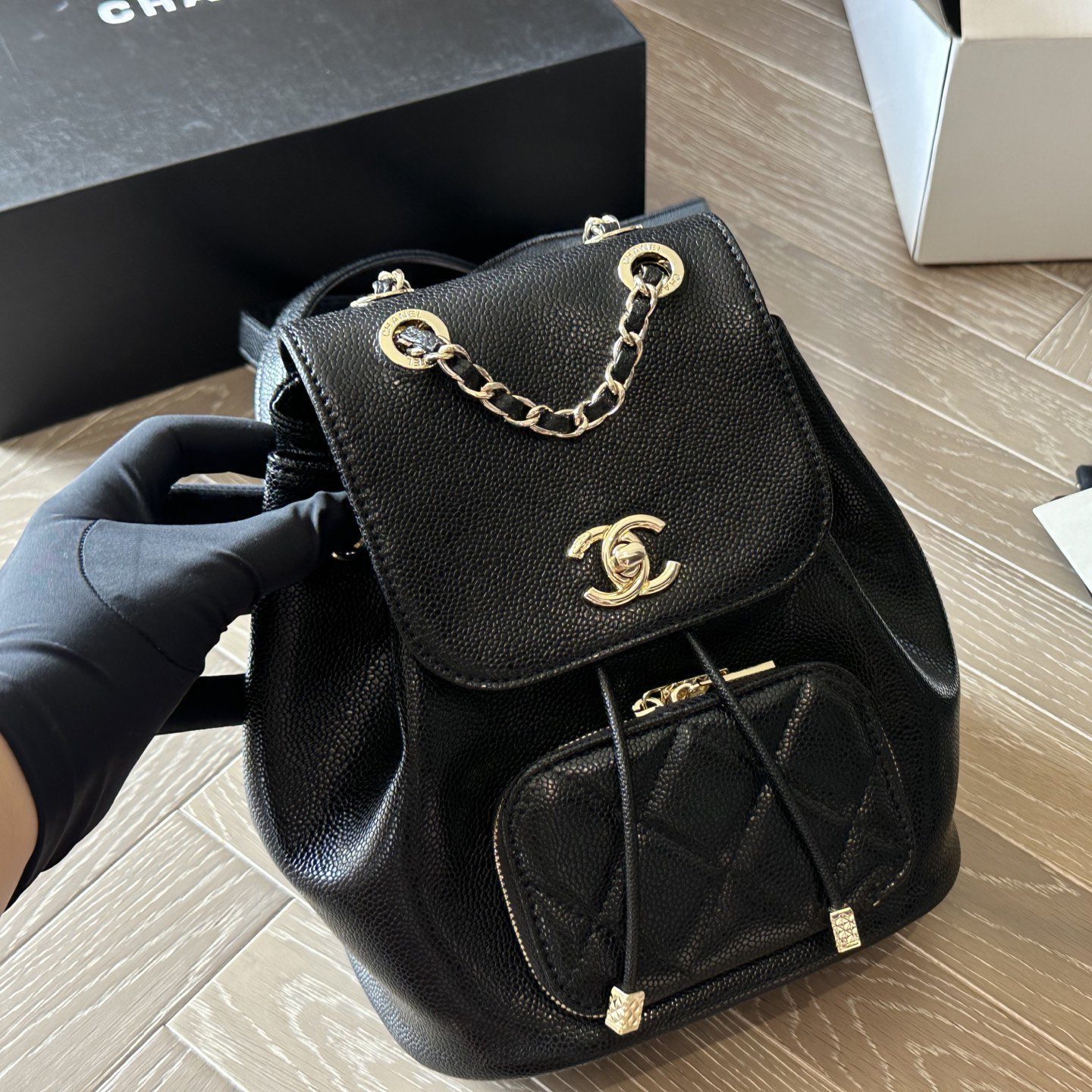 CHANEL CAVIAR QUILTED BUSINESS AFFINITY BACKPACK BLACK 20X17CM