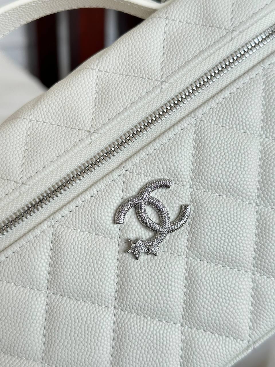 CHANEL Caviar Quilted Crystal Star CC Handle Vanity Case Bag