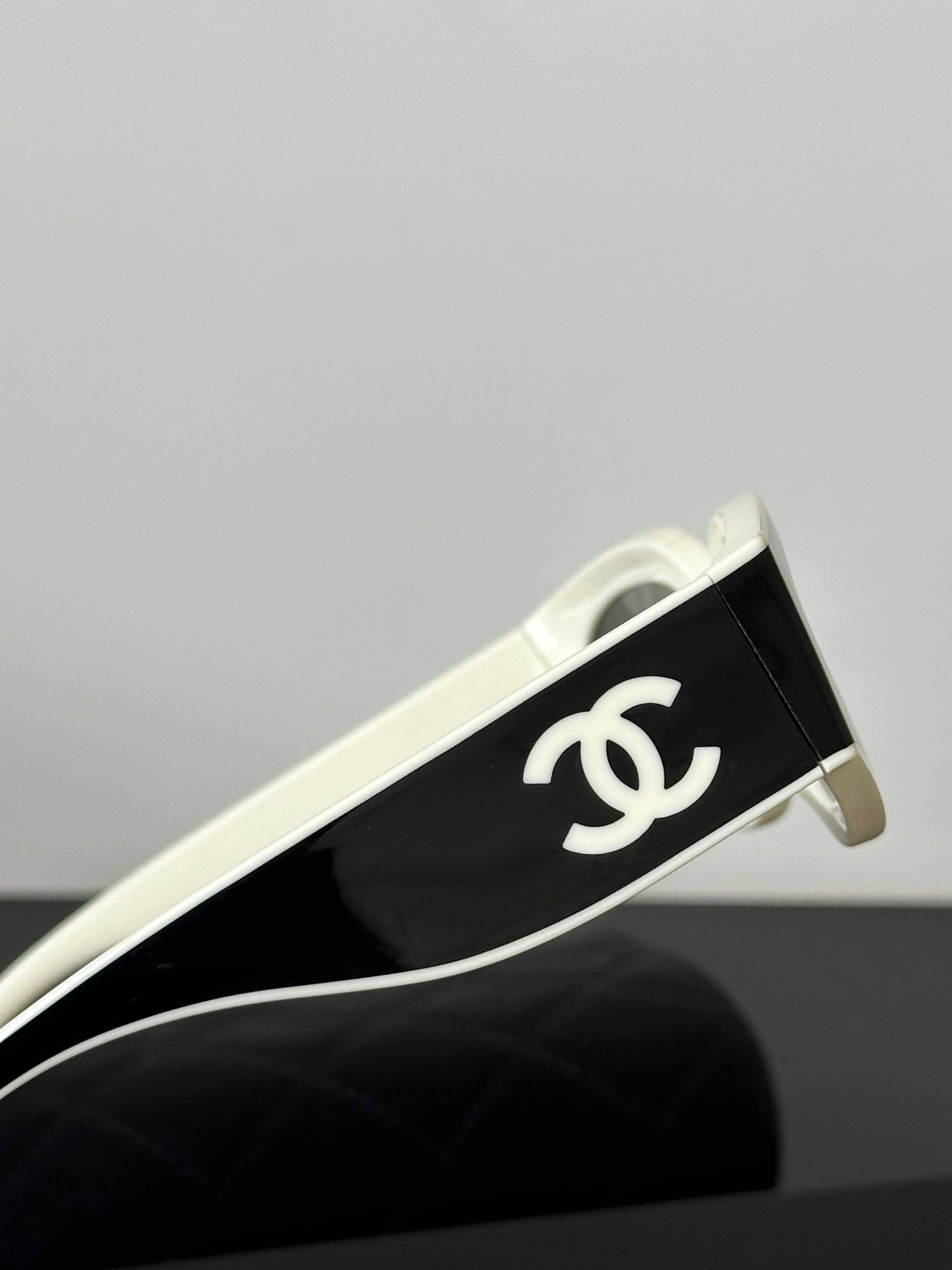 CHANEL CH6056 Black & White Cat-Eye Sunglasses (Nylon Fiber Frame)