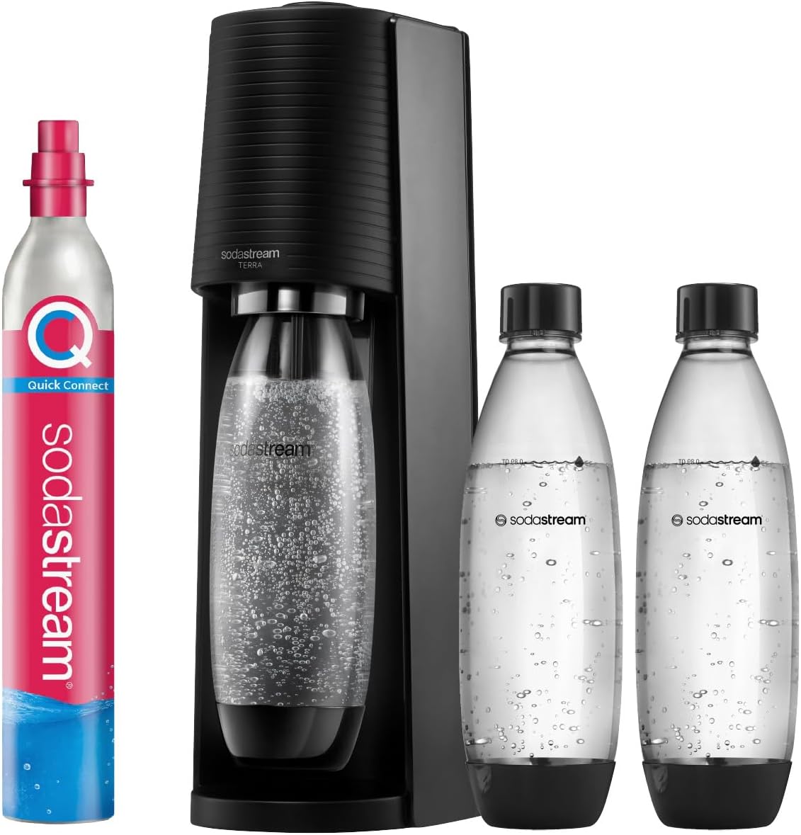 Sodastream TERRA Machine à Soda | 1 Bouteille 1L + Cylindre 60L | Noire