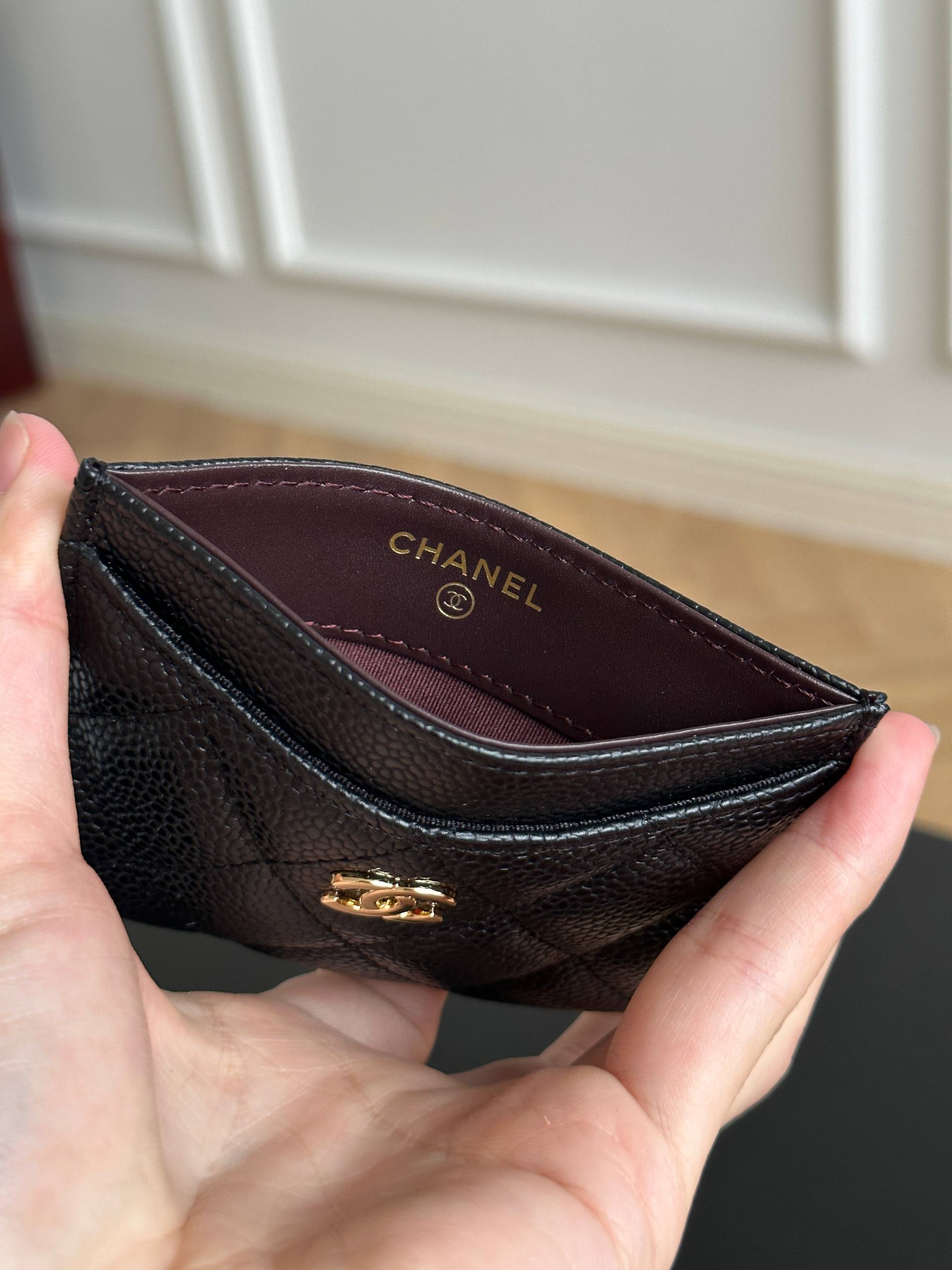 Chanel Black Caviar Quilted Card Holder with Gold CC Logo