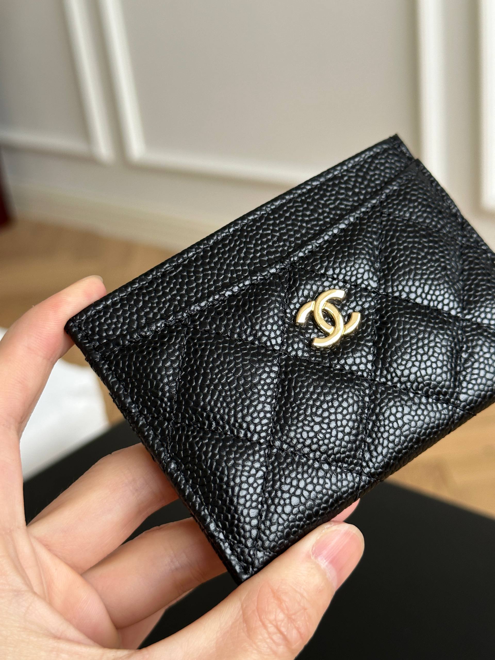 Chanel Black Caviar Quilted Card Holder with Gold CC Logo