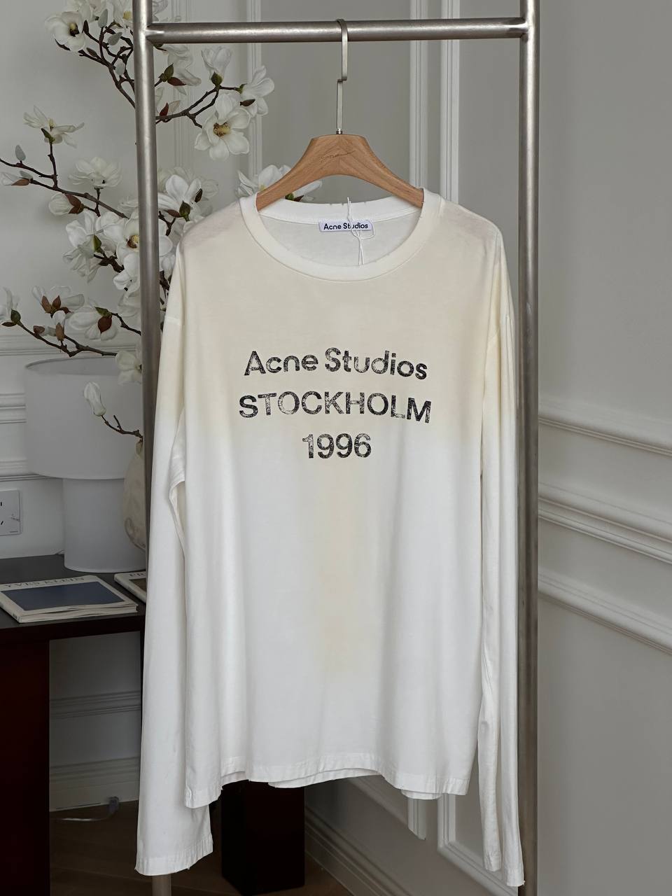 Acne Studios 1996 STOCKHOLM Vintage Letter Print Crew Neck Long Sleeve T-shirt