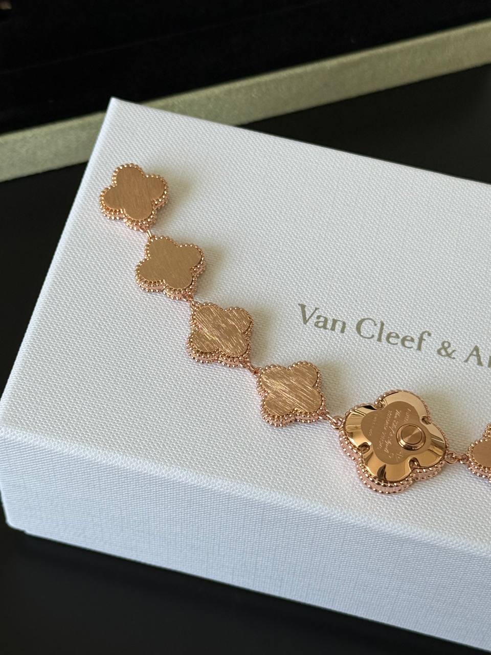 Van Cleef & Arpels Sweet Alhambra Carnelian and Guilloché Rose Gold Watch Bracelet