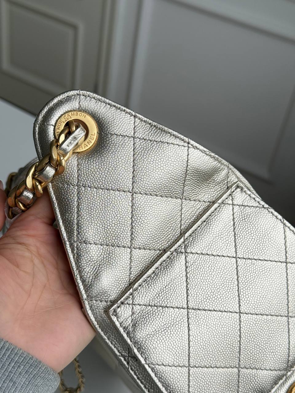 Chanel 25 Metallic Caviar Quilted Drawstring Bucket Bag