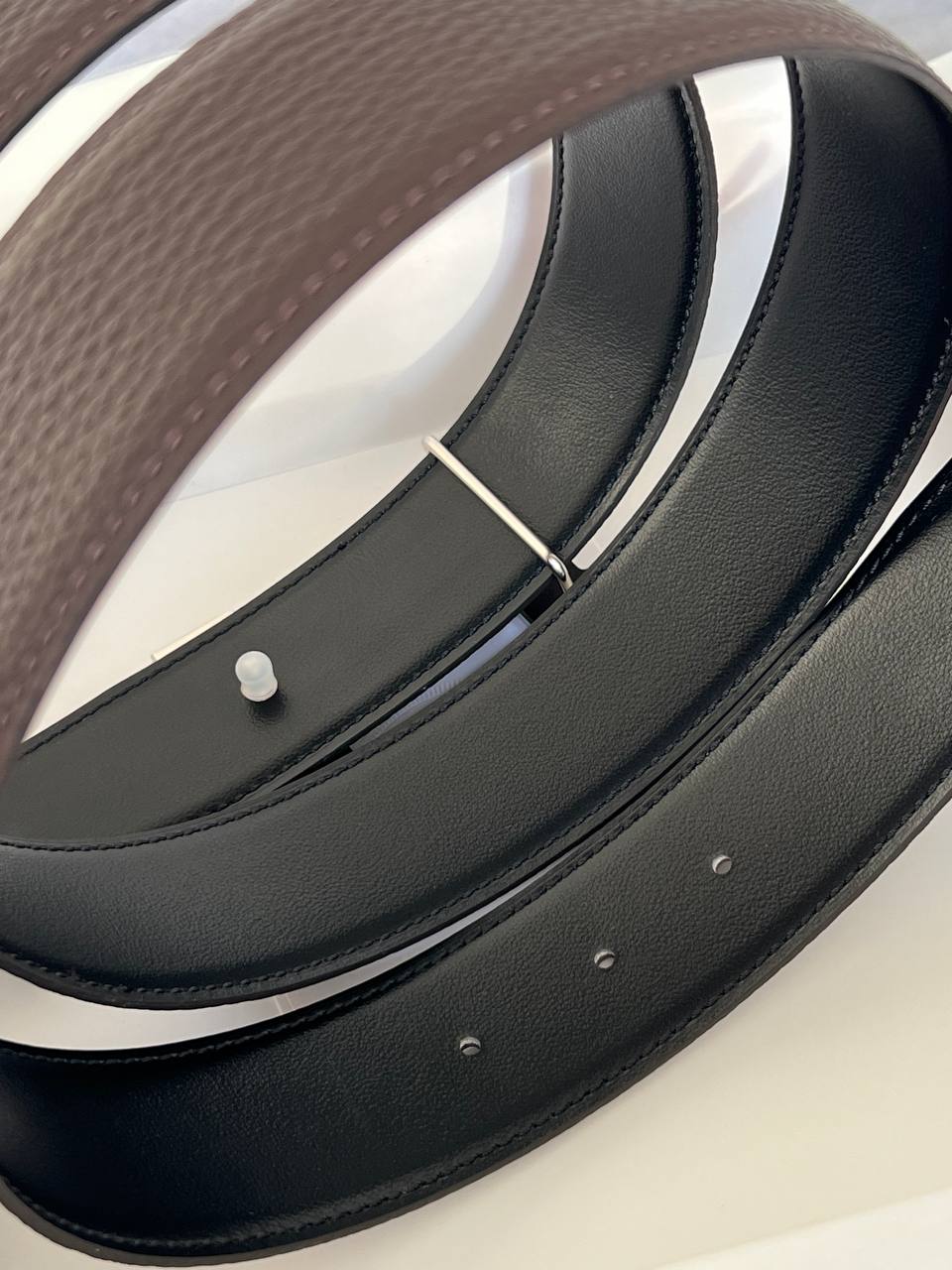 Hermès Dark Brown Grain Leather T Buckle Reversible Belt