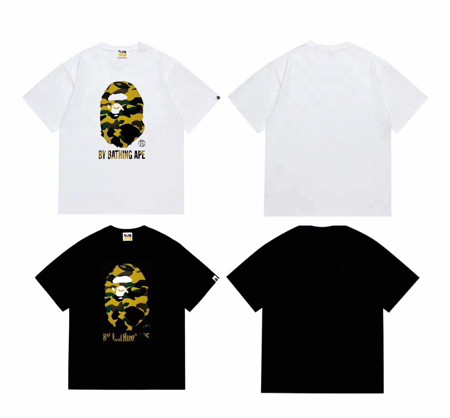 Yellow camo ape man head T black and white