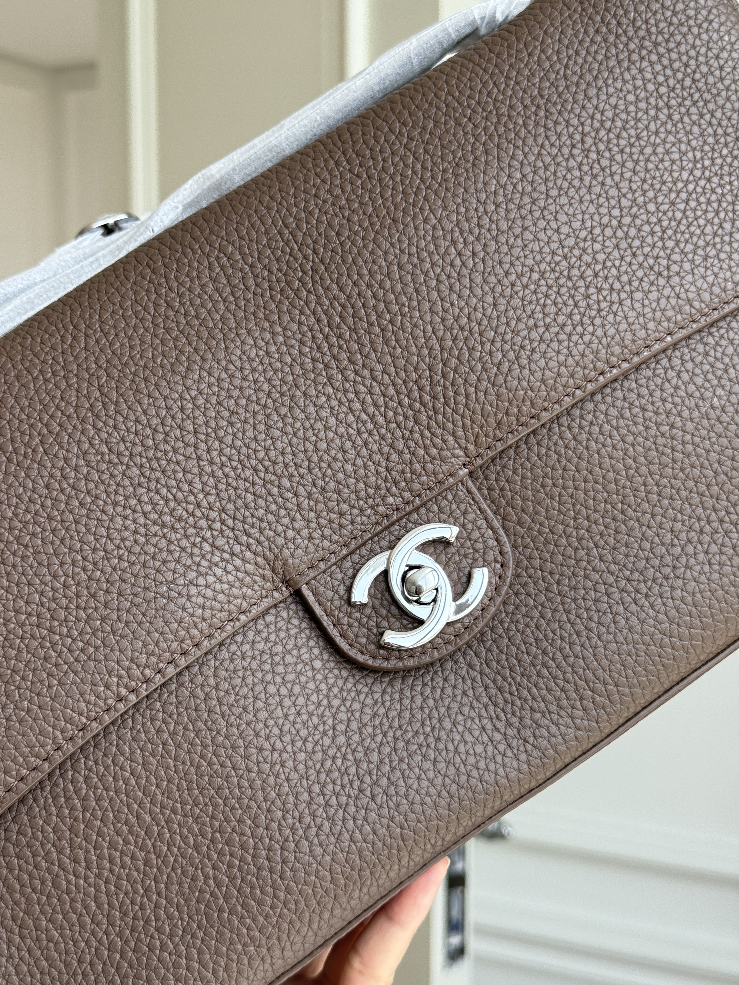 Chanel Medium Classic Flap Dark Brown Caviar Leather Silver Turn-Lock Chain Bag
