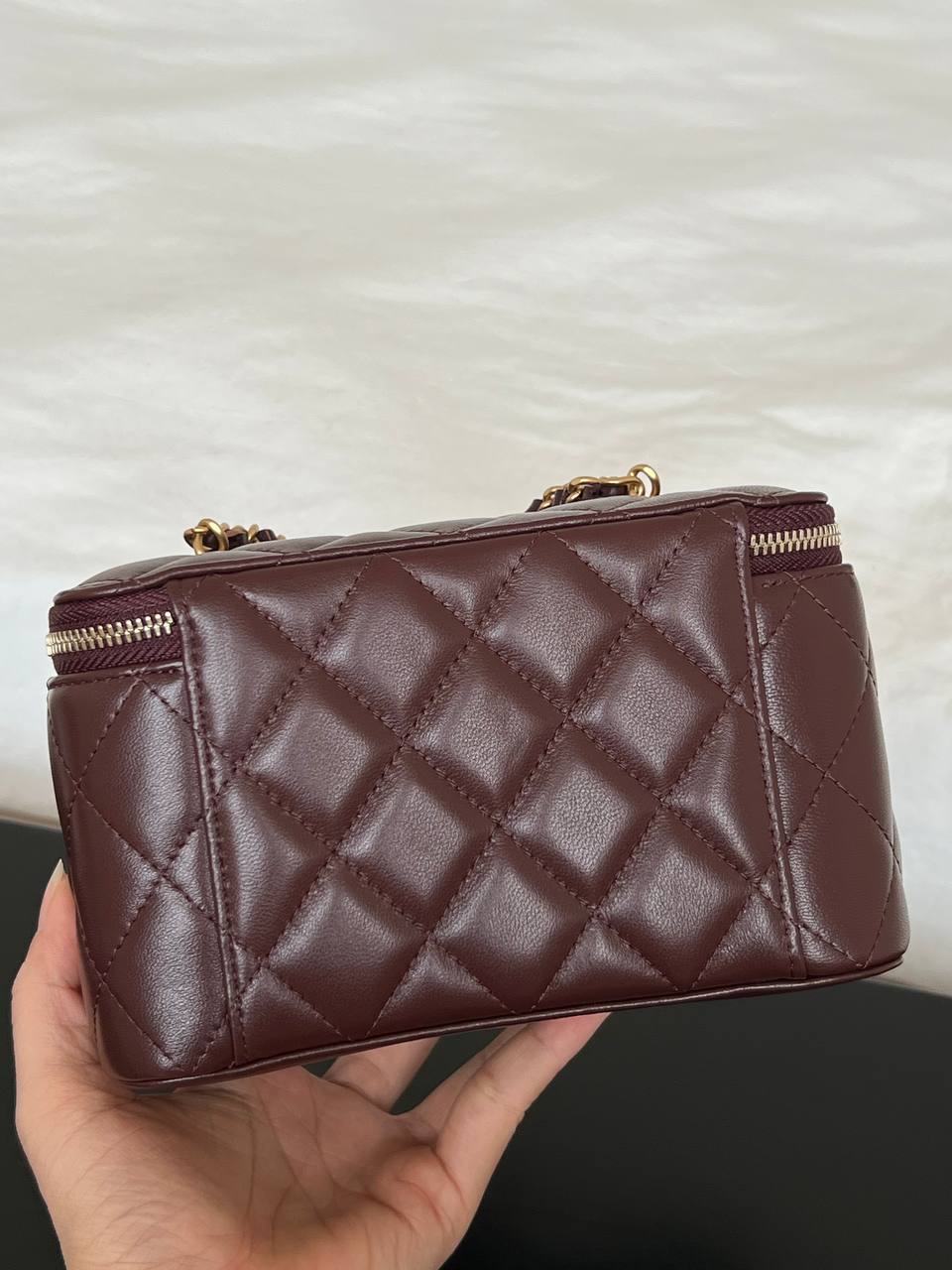 Chanel Burgundy Lambskin Quilted CC Hardware Mini Vanity Chain Bag