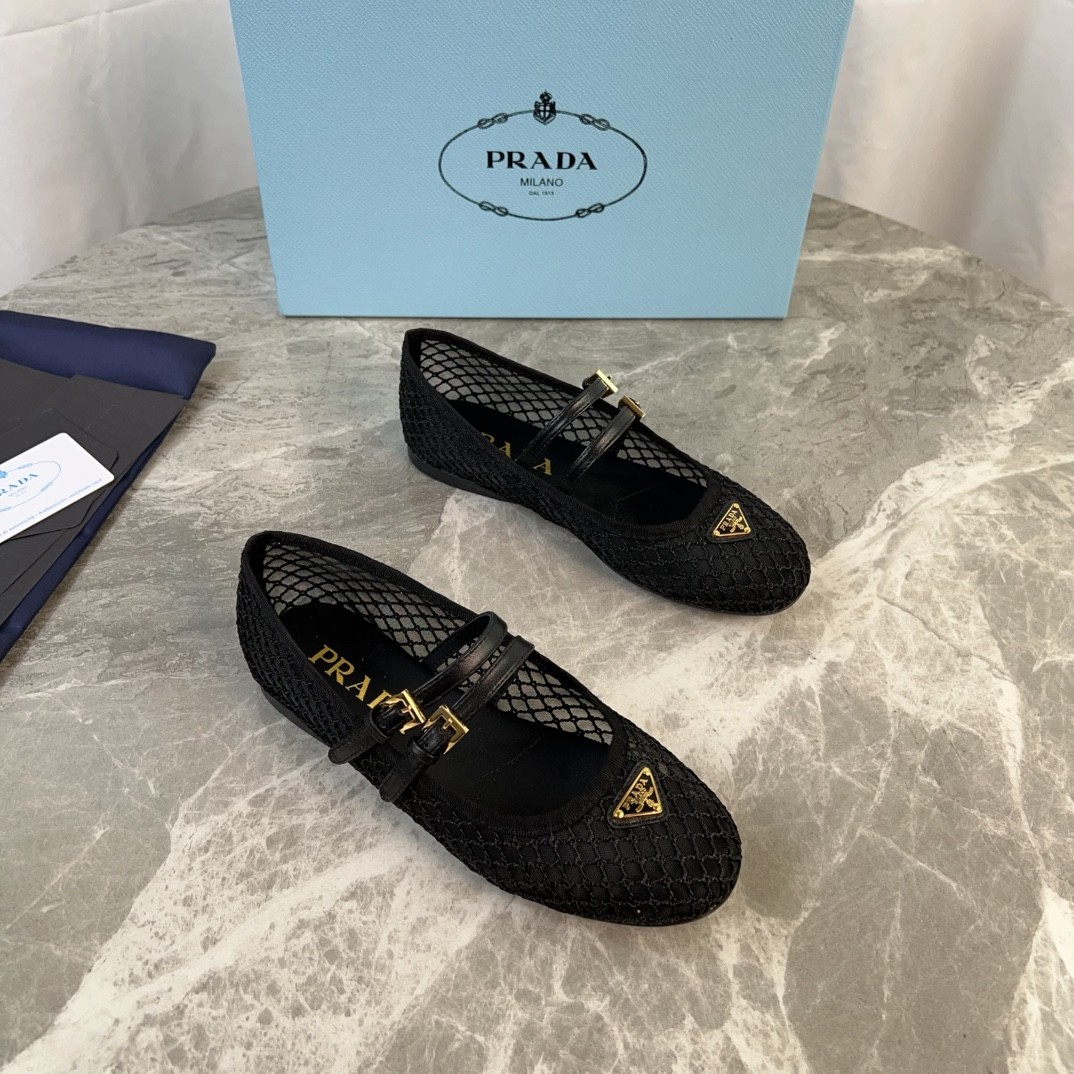 Prada Ballerine Mesh Mary Jane Shoes