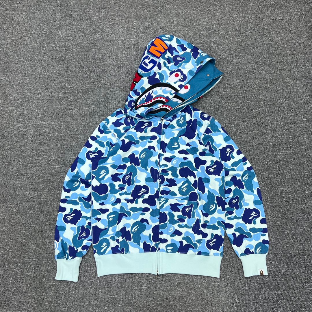 1:1 Best Quality ABC Sky Blue Camo 2 Hood Zipper Hoodie