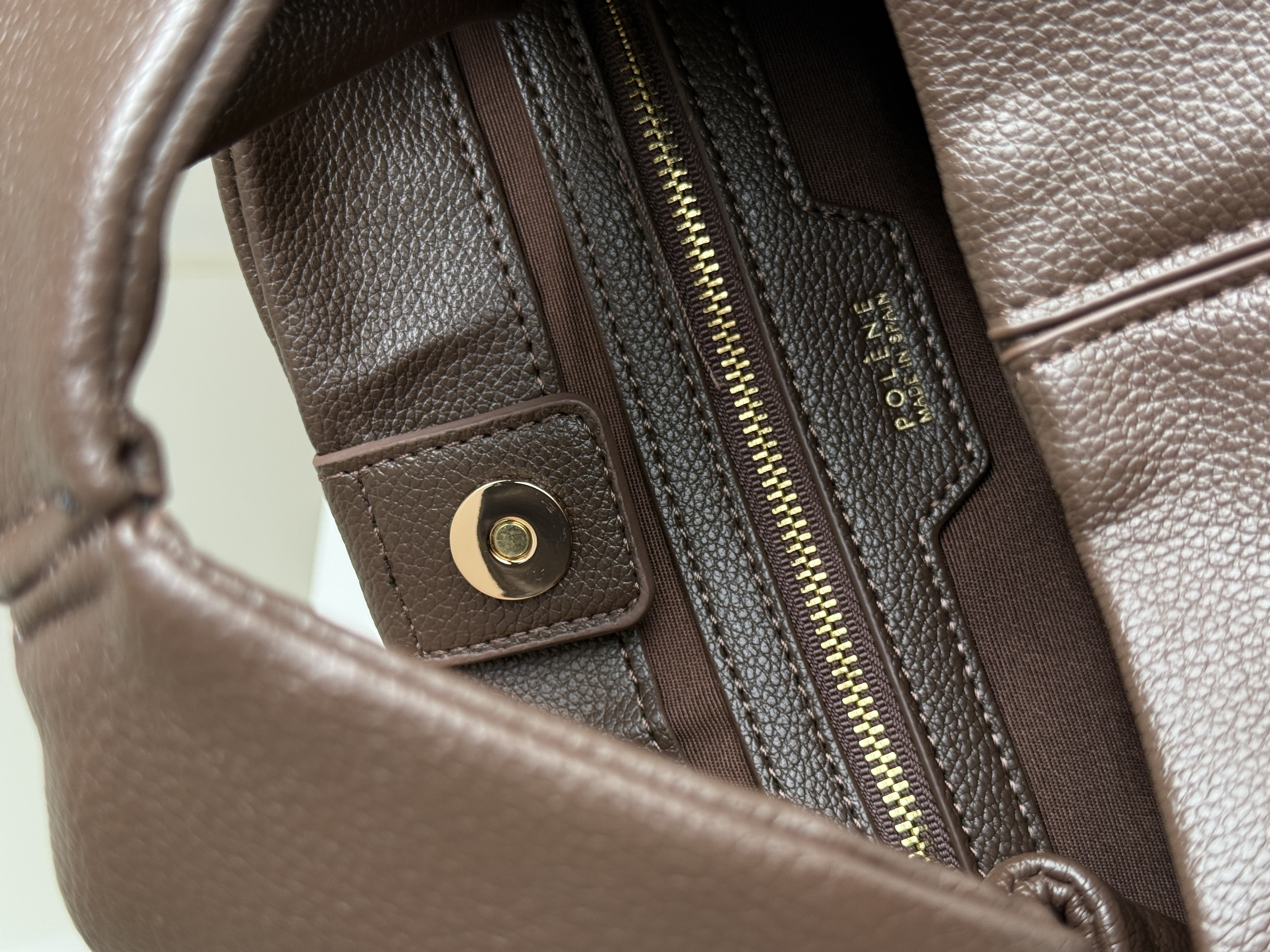 Dark Brown Pebbled Soft Leather Ruched Tote Handbag