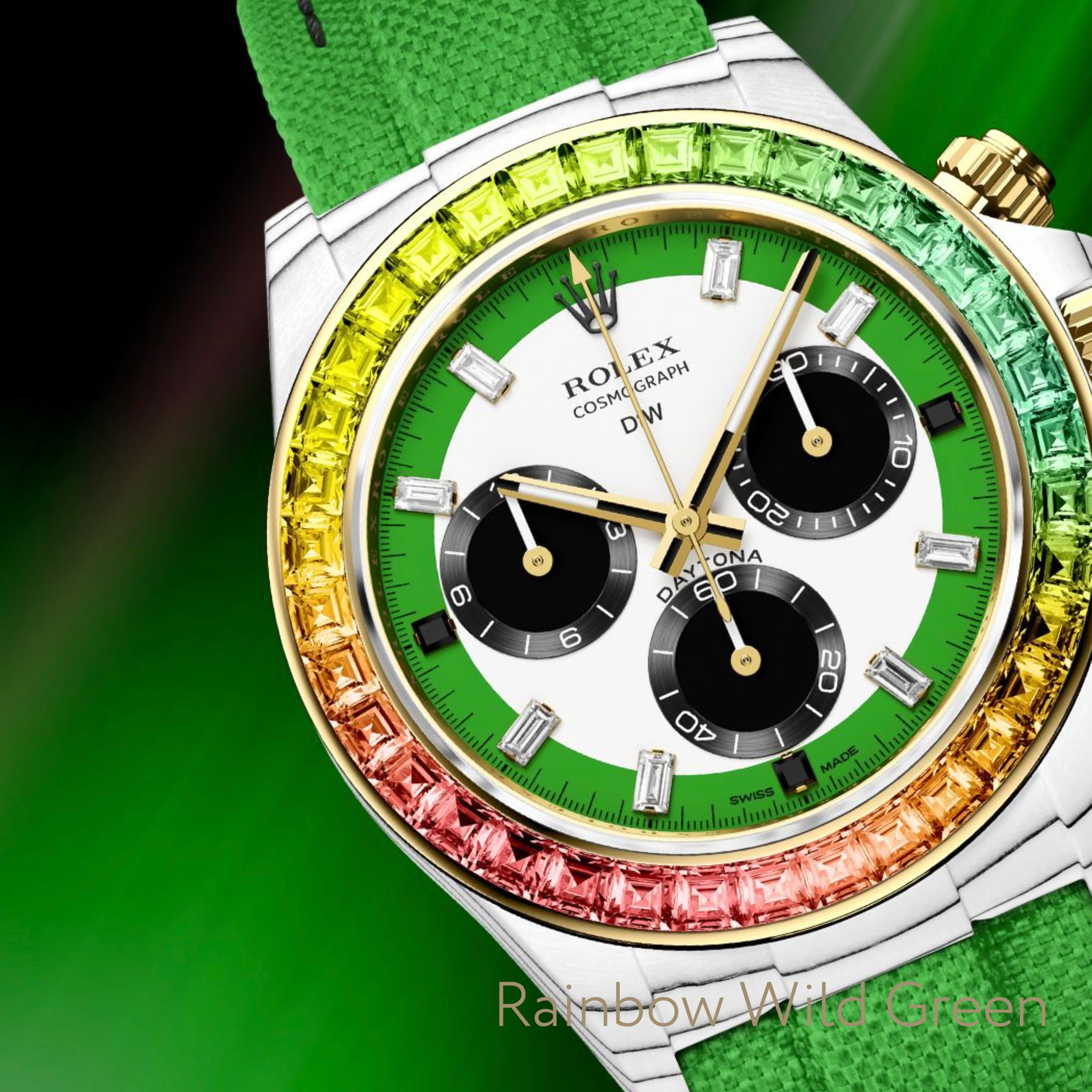 DiW Rolex Daytona RAINBOW WILD GREEN In Quartz Fiber【1:1 Replica】