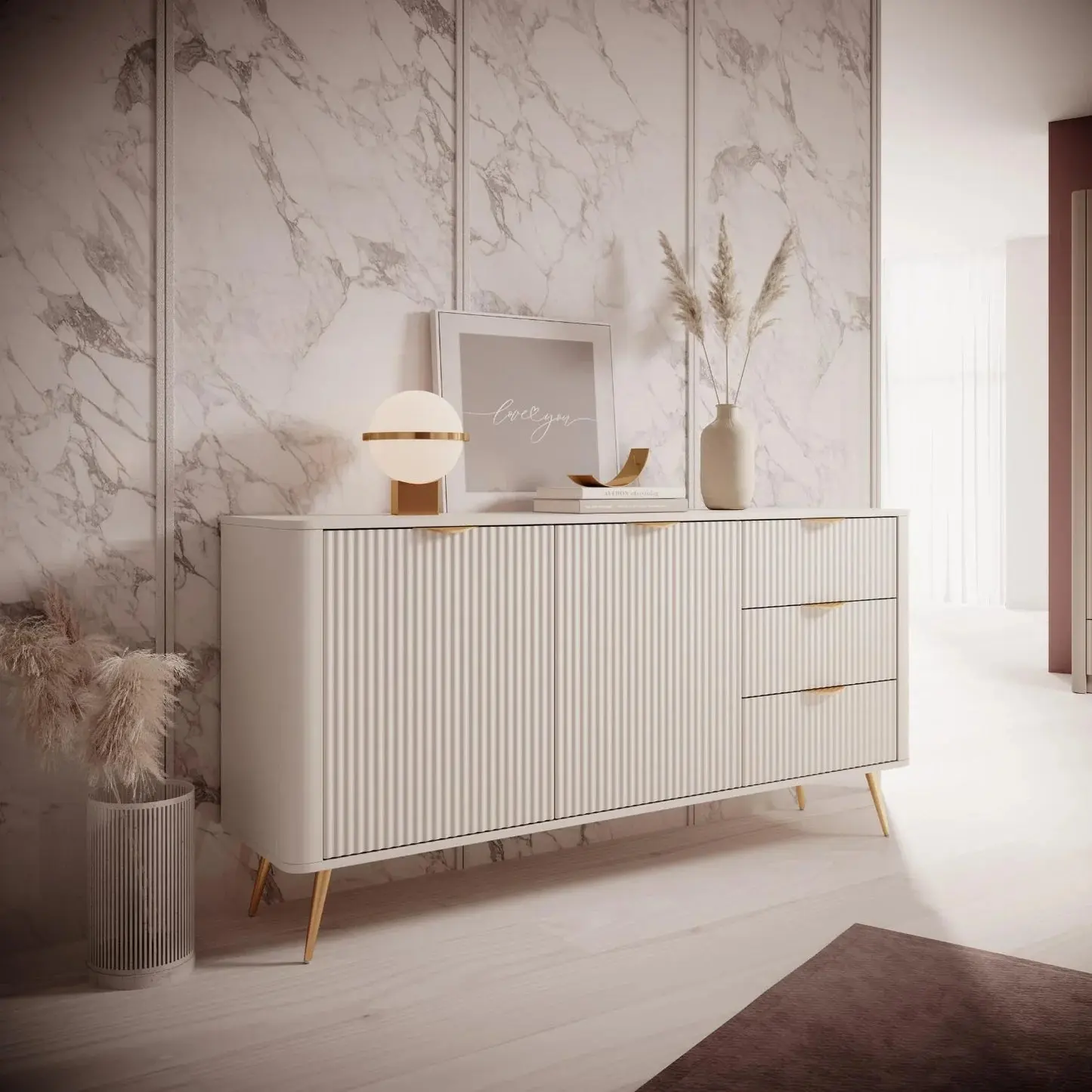 LANTEA - Buffet avec porte et tiroirs avec un style moderne - 163 x 38 x 81CM
