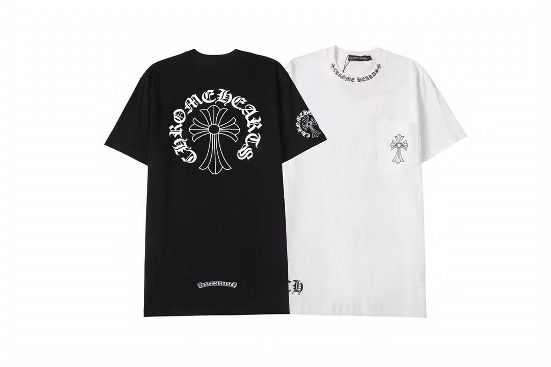 Chrome hearts classic streetwear print round neck black and white tees
