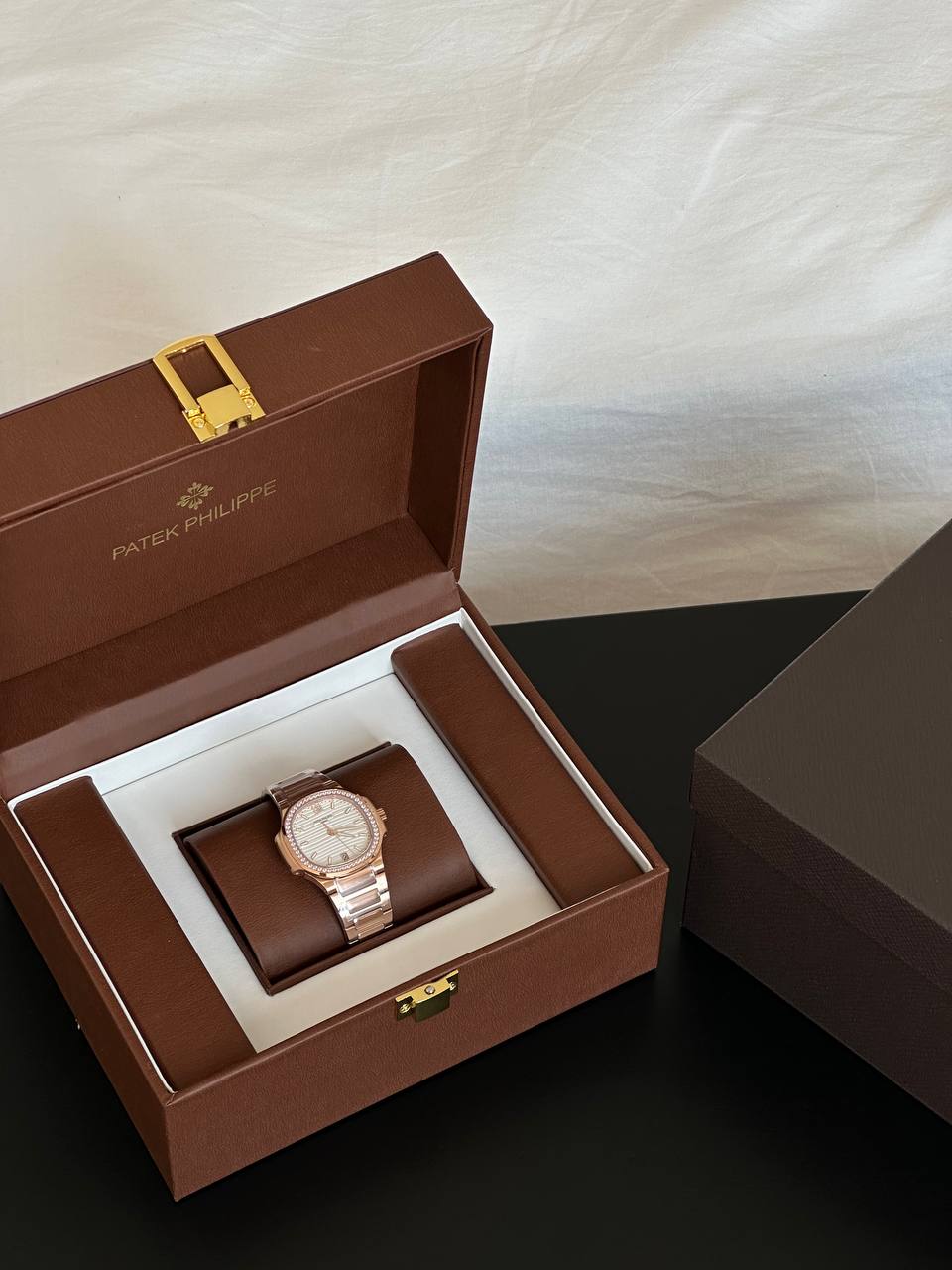 Patek Philippe Nautilus Rose Gold Diamond Bezel Automatic Watch