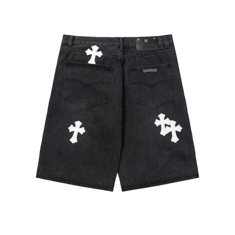 White Cross Logo Denim Shorts Black Color