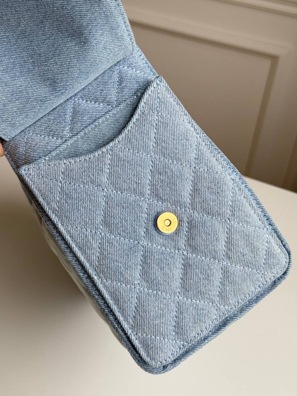 Chanel 25 Quilted Denim Drawstring Bucket Bag