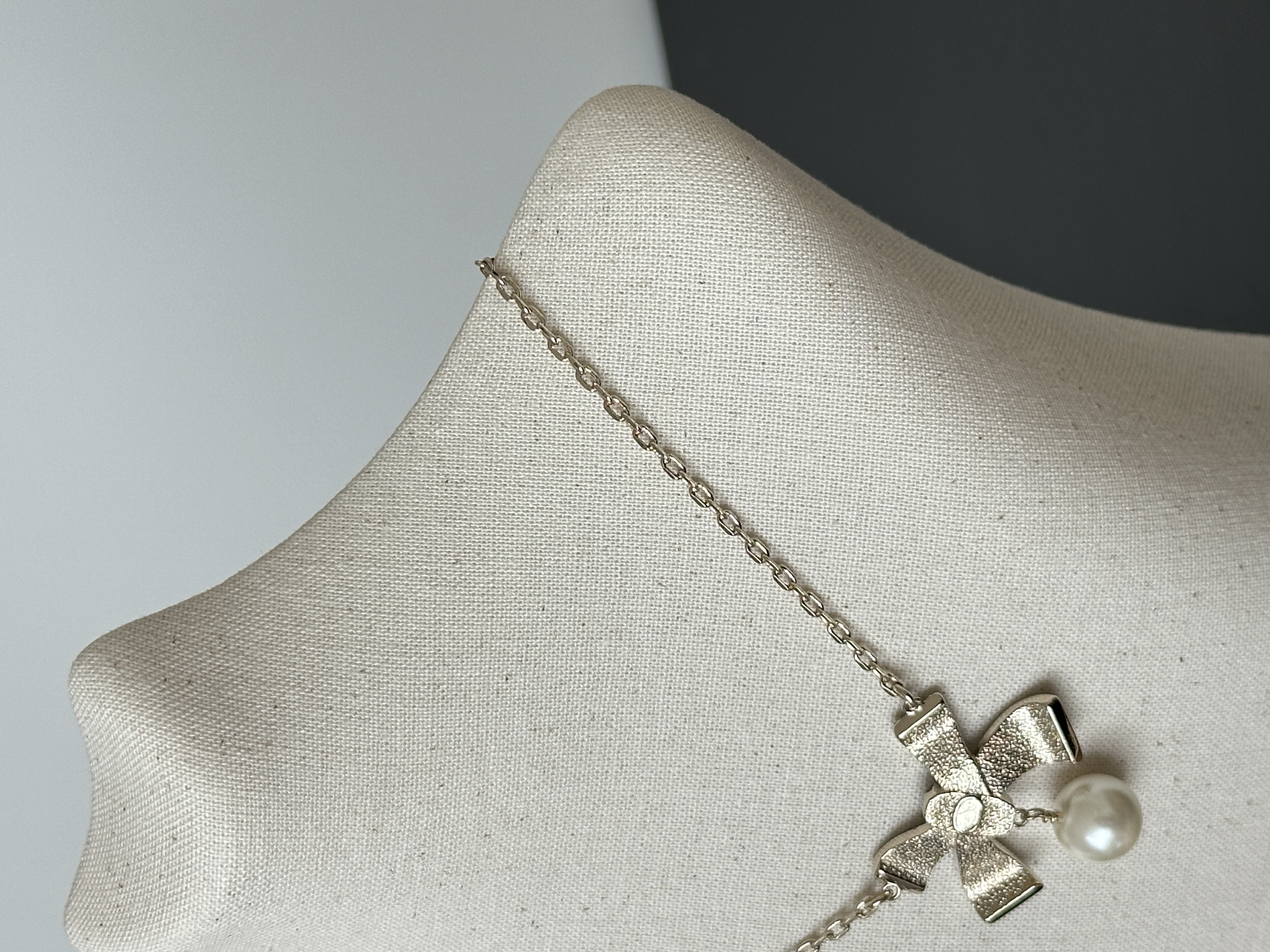 Chanel Bow Crystal Pearl Pendant Necklace