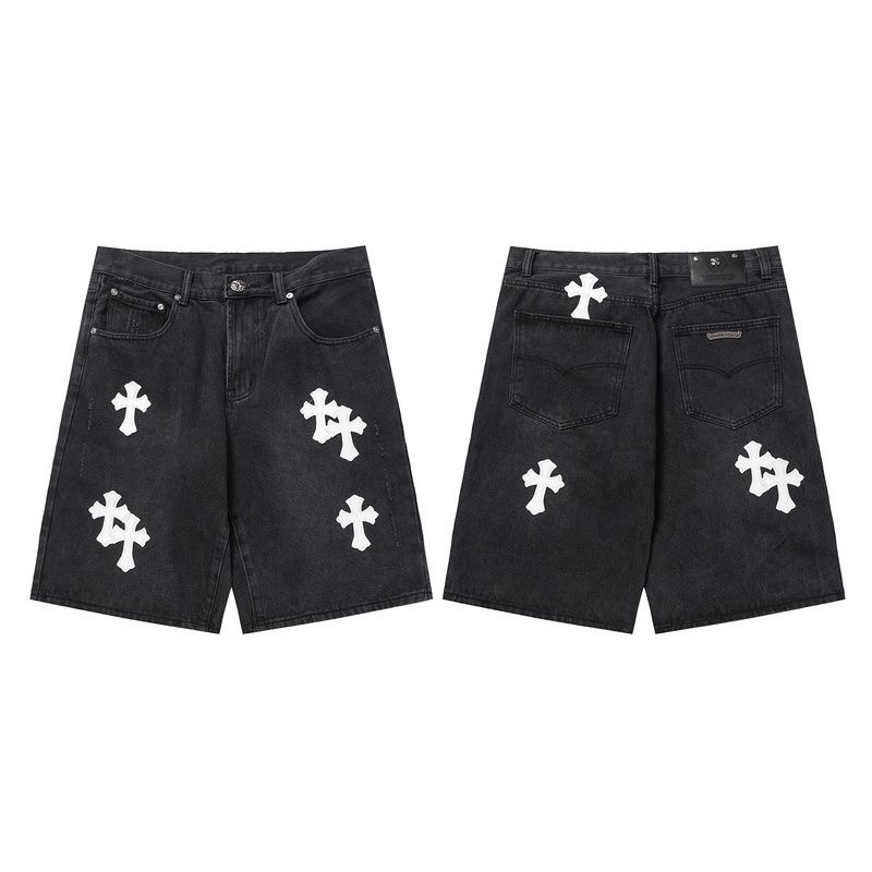 White Cross Logo Denim Shorts Black Color