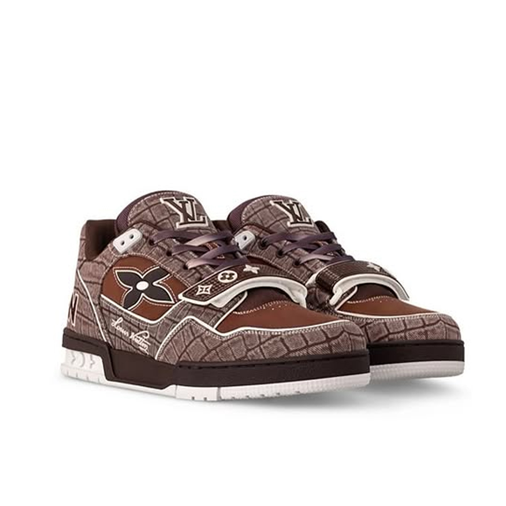 LV Trainer Croc-Embossed Denim Sneaker