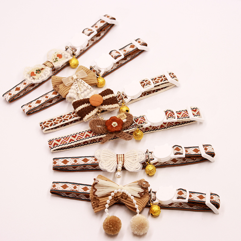 Aesthetic Cottagecore Cat Lace Flowe Viral Cute Breakaway Kitten Collar with Bell & Bow - MAISONKAIRON