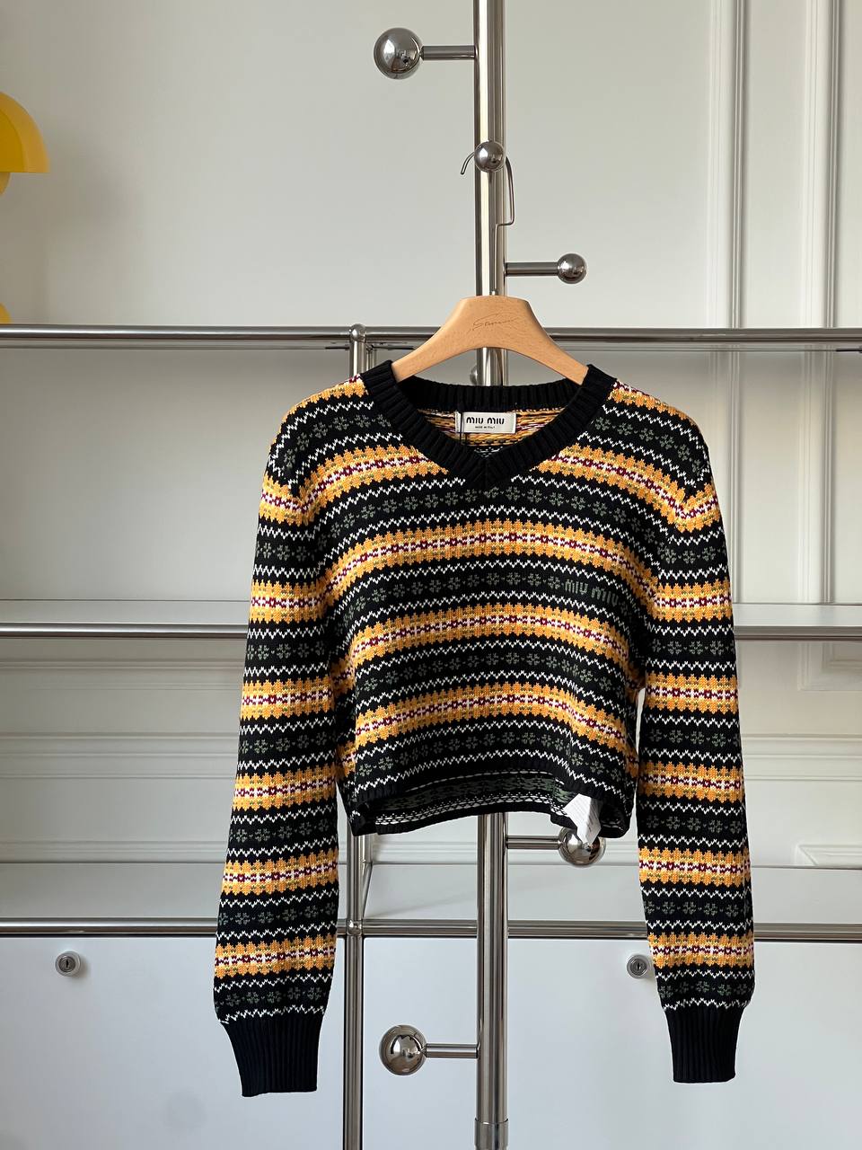 Miu Miu Fair Isle Jacquard Cropped V-Neck Sweater