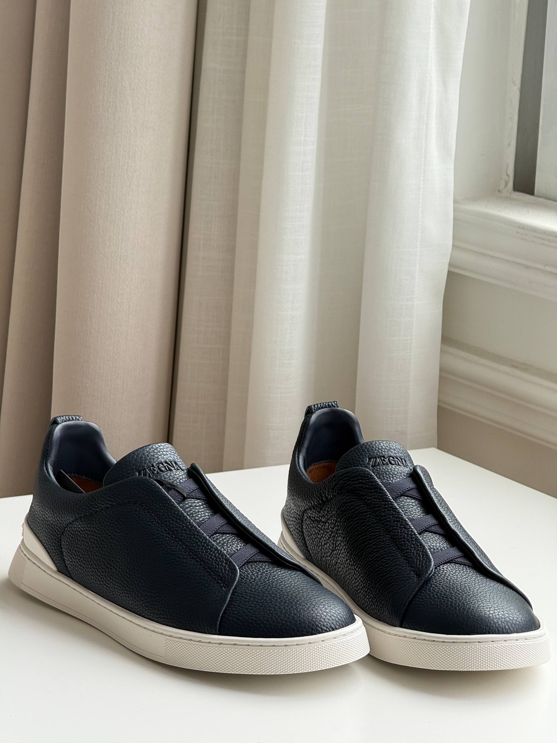 Zegna Triple Stitch Elastic Slip-On Leather Sneakers