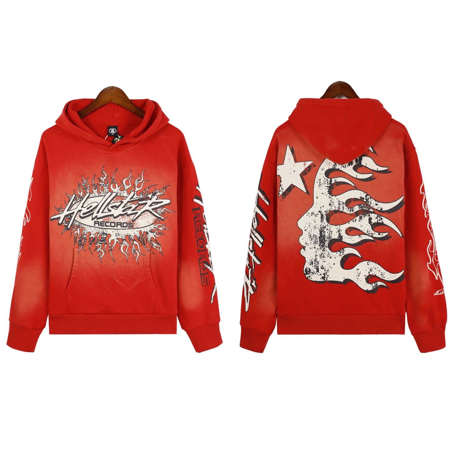 black or red fire shape logo hoodie