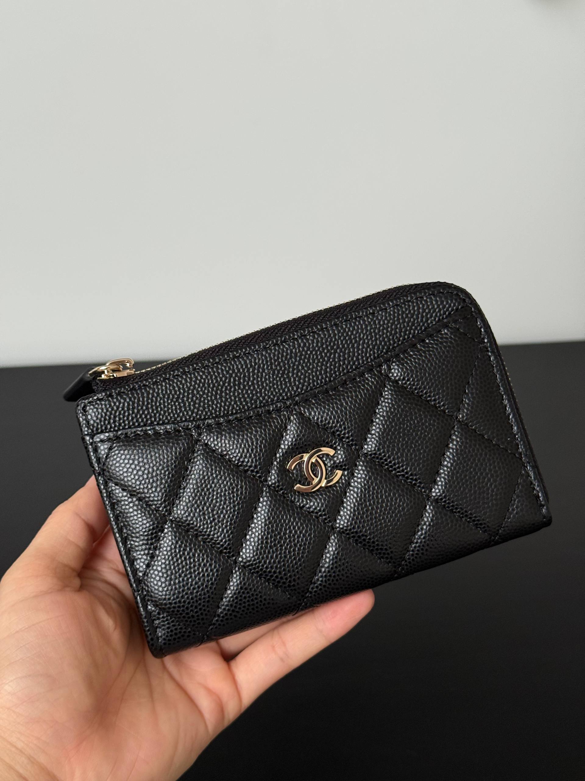 Chanel Caviar Quilted Zip Around Card Coin Purse