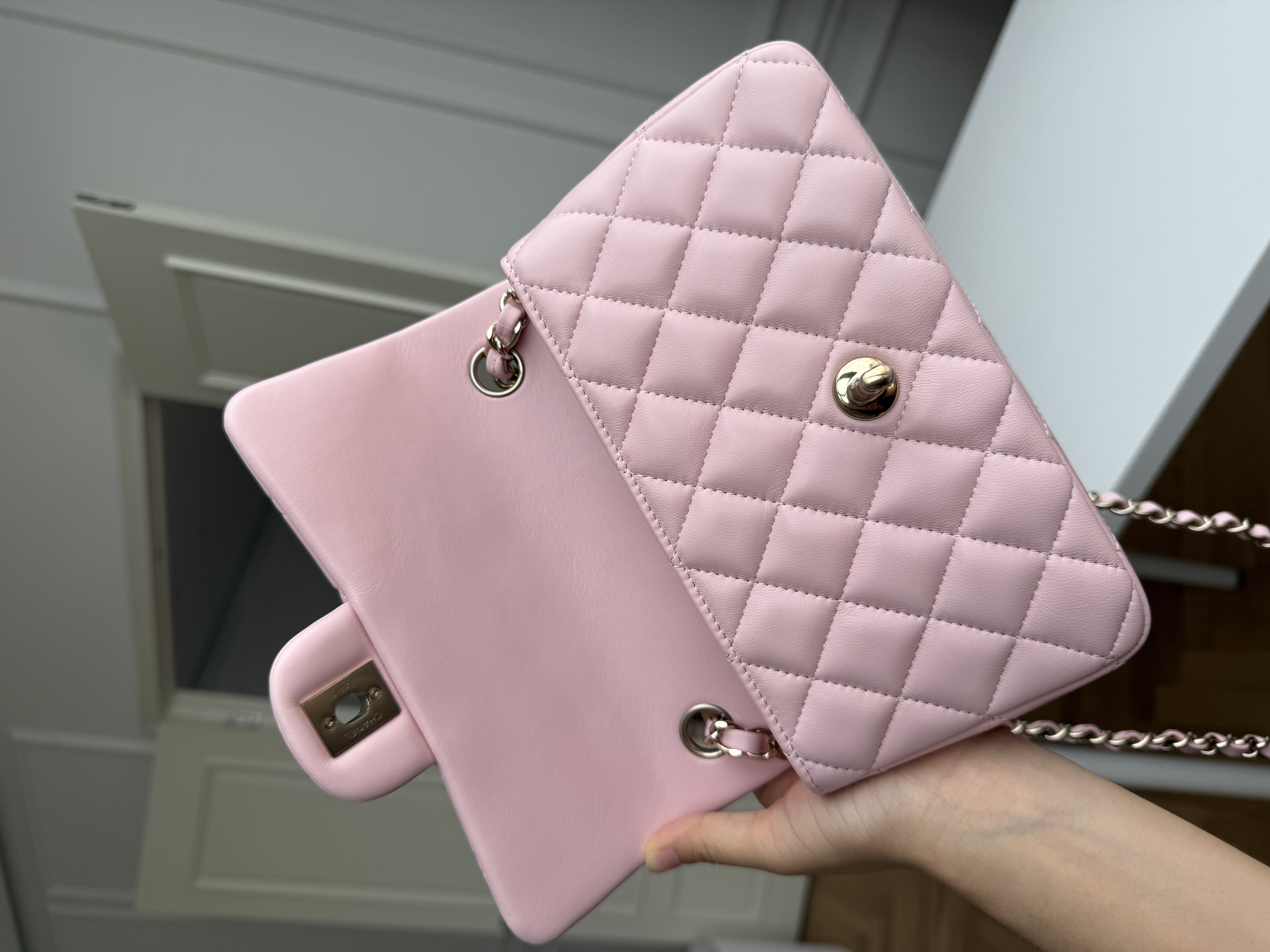Chanel Sakura Pink Caviar Leather Classic Flap Silver CC Chain Bag