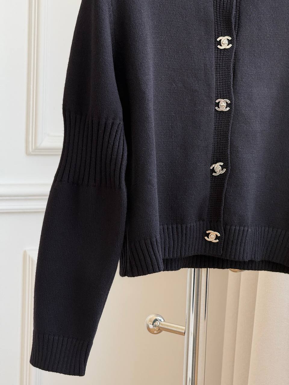 CHANEL Crew Neck Knit Cardigan with Double CC Buttons