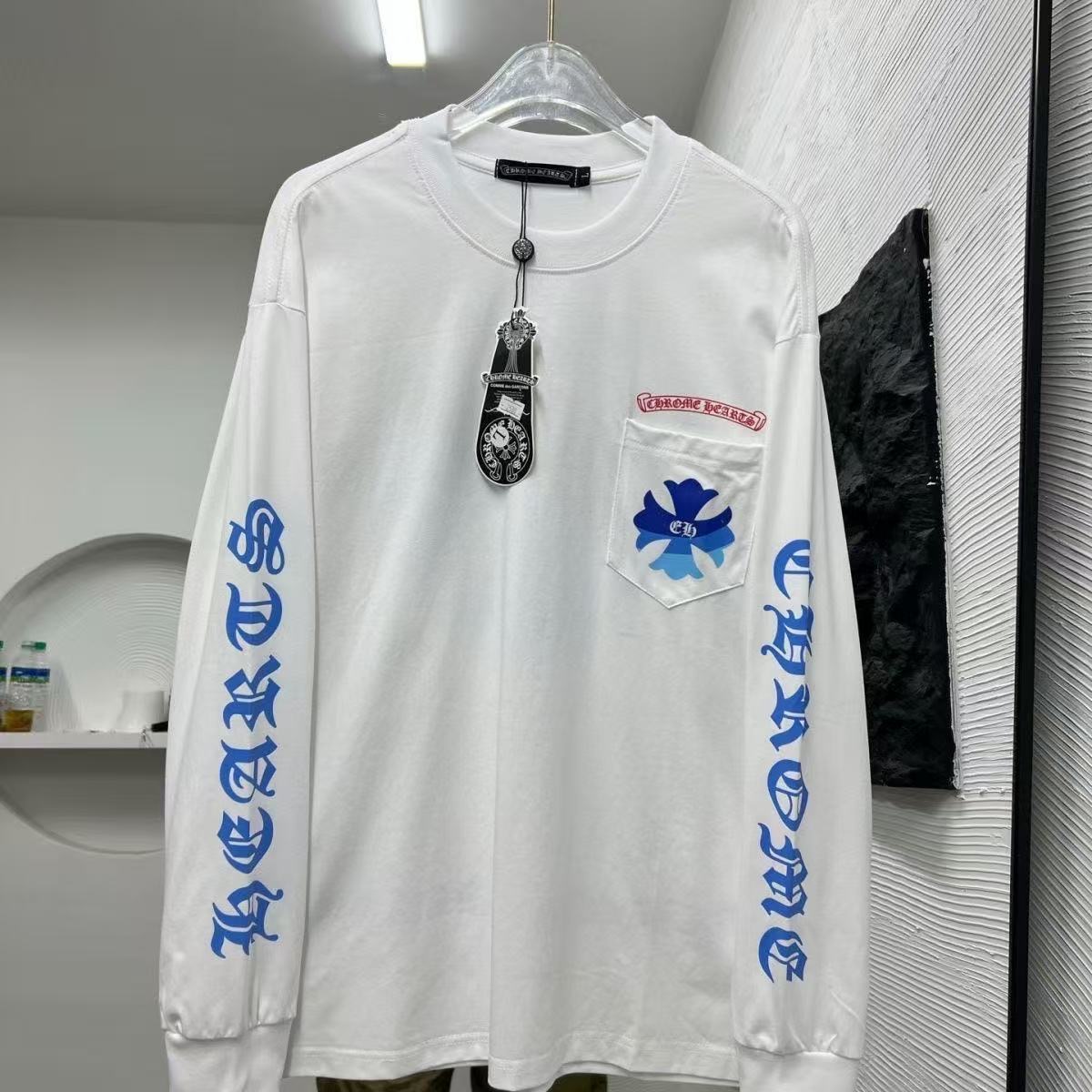 Chrome Heart loose long-sleeved T-shirt with Sanskrit cross and letter print