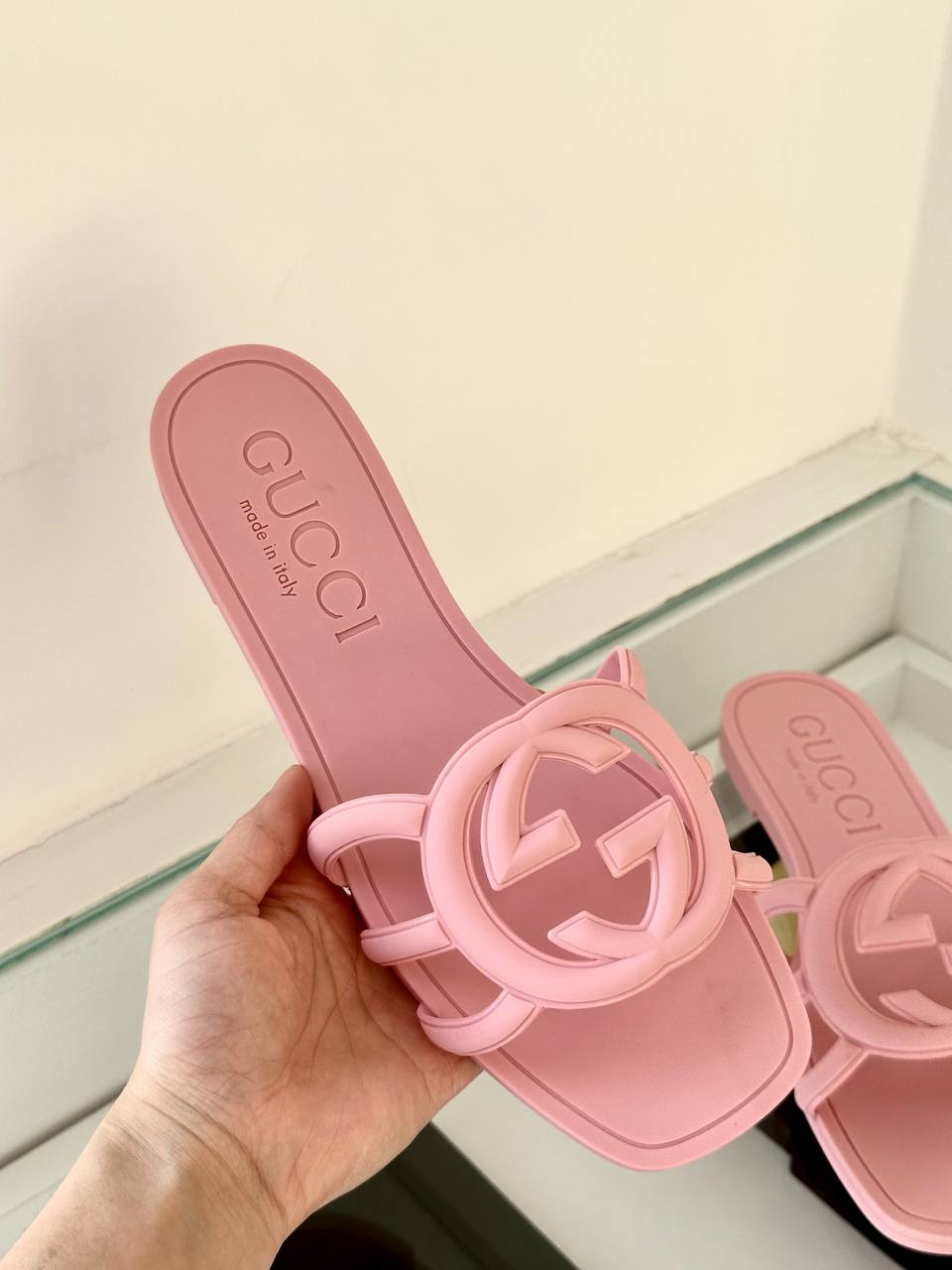Gucci Interlocking G Cutout Rubber Slide Sandals
