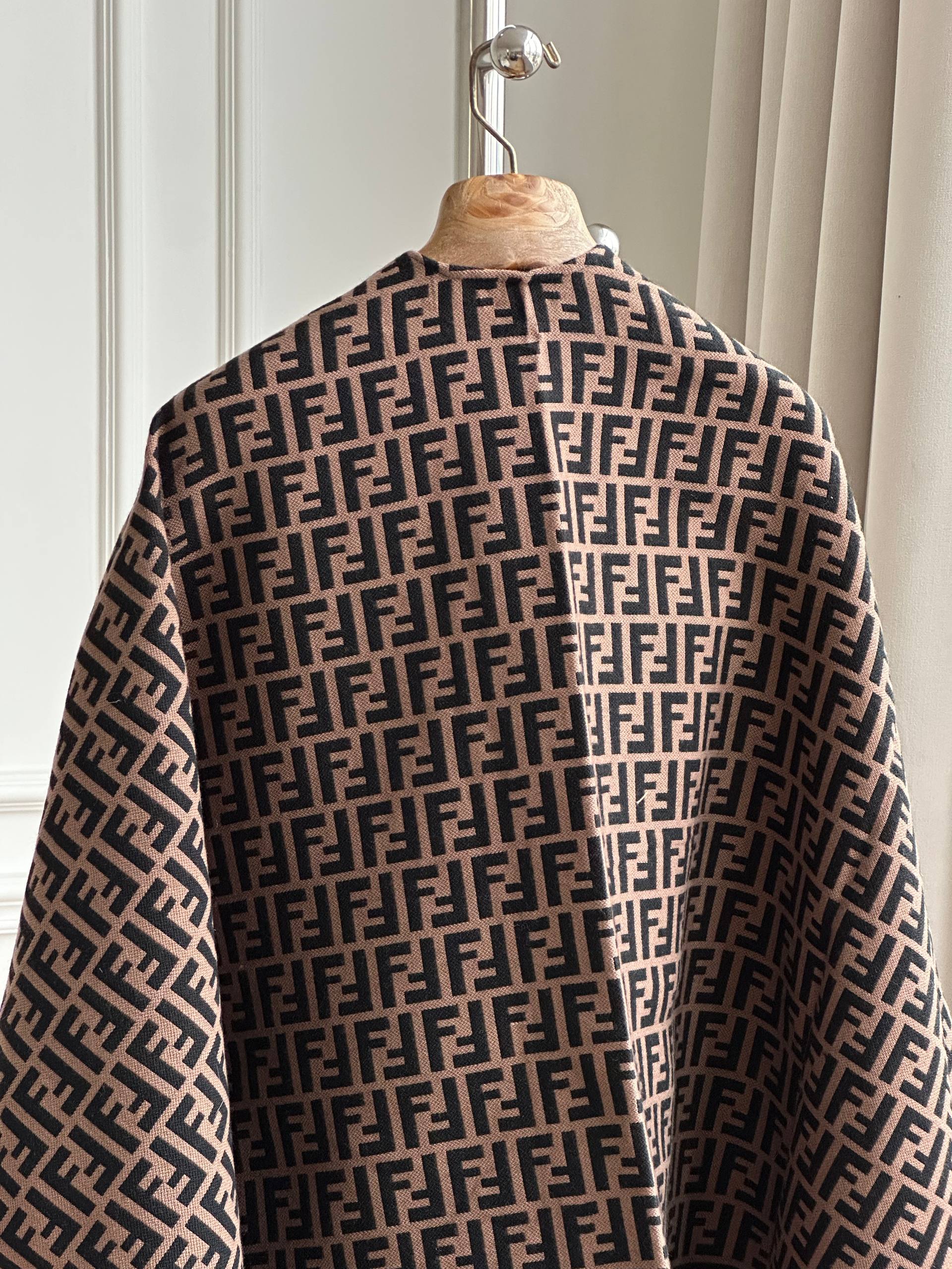 Fendi FF Logo Fringed Cape Poncho