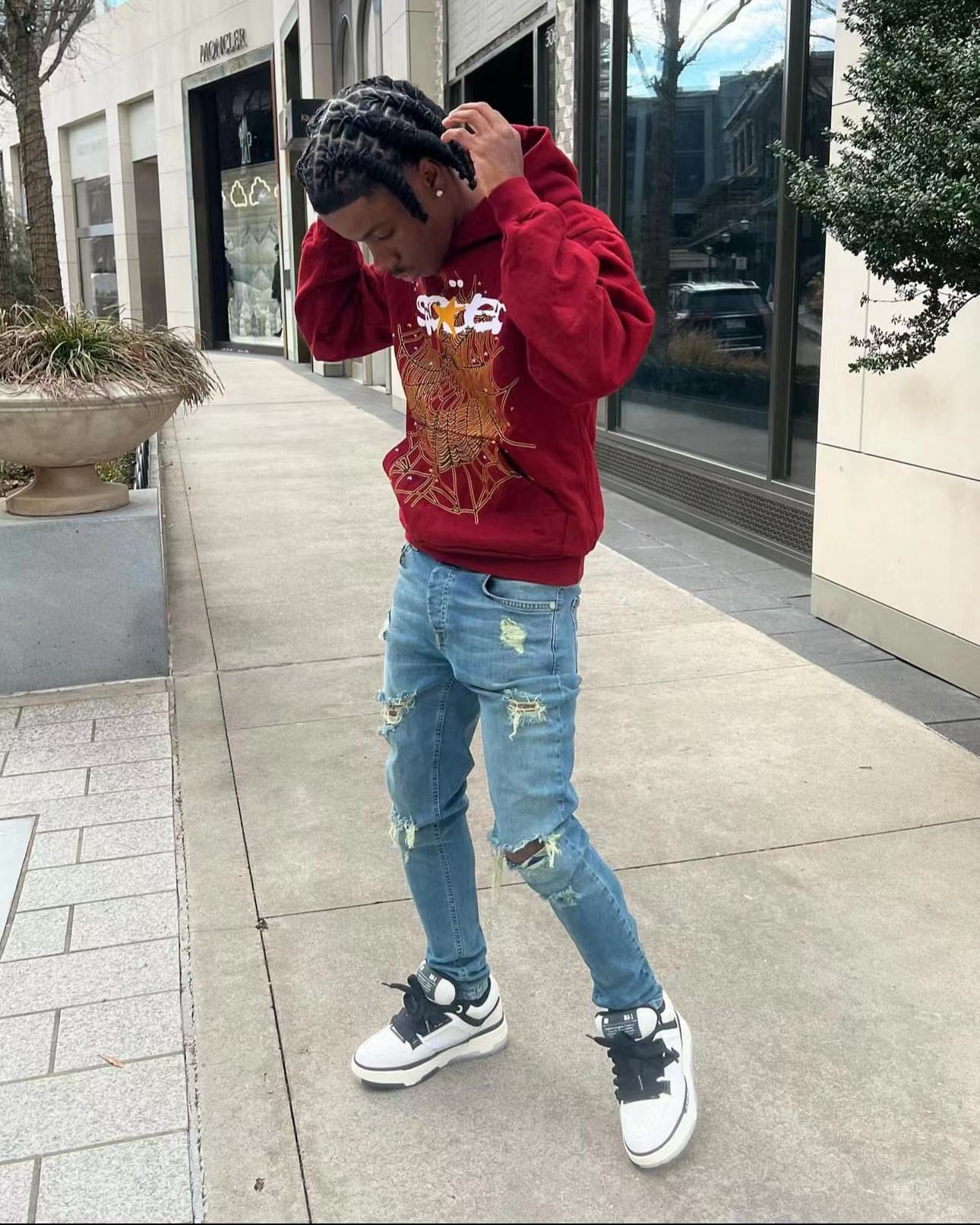 1:1 Best Quality Gold Star Hoodie Wine Red Color