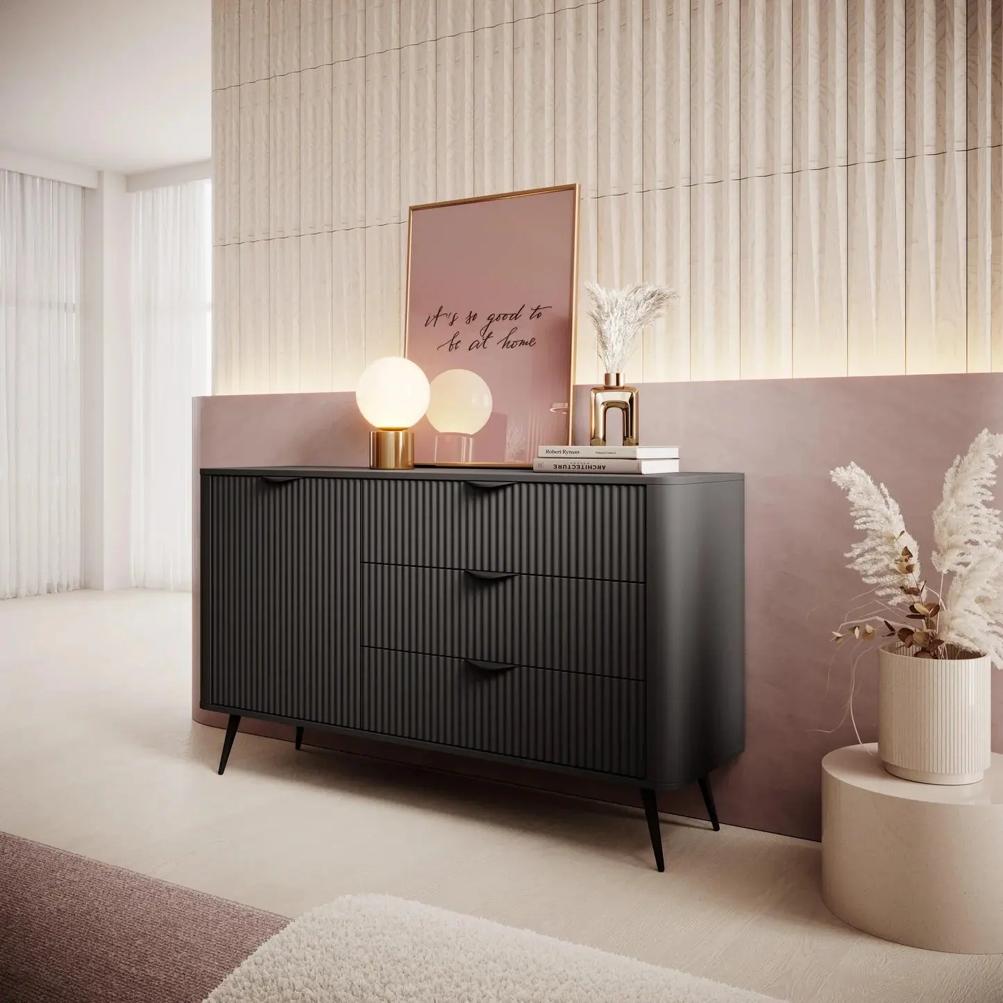 LANTEA - Buffet avec porte et tiroirs avec un style moderne - 138 x 38 x 81CM