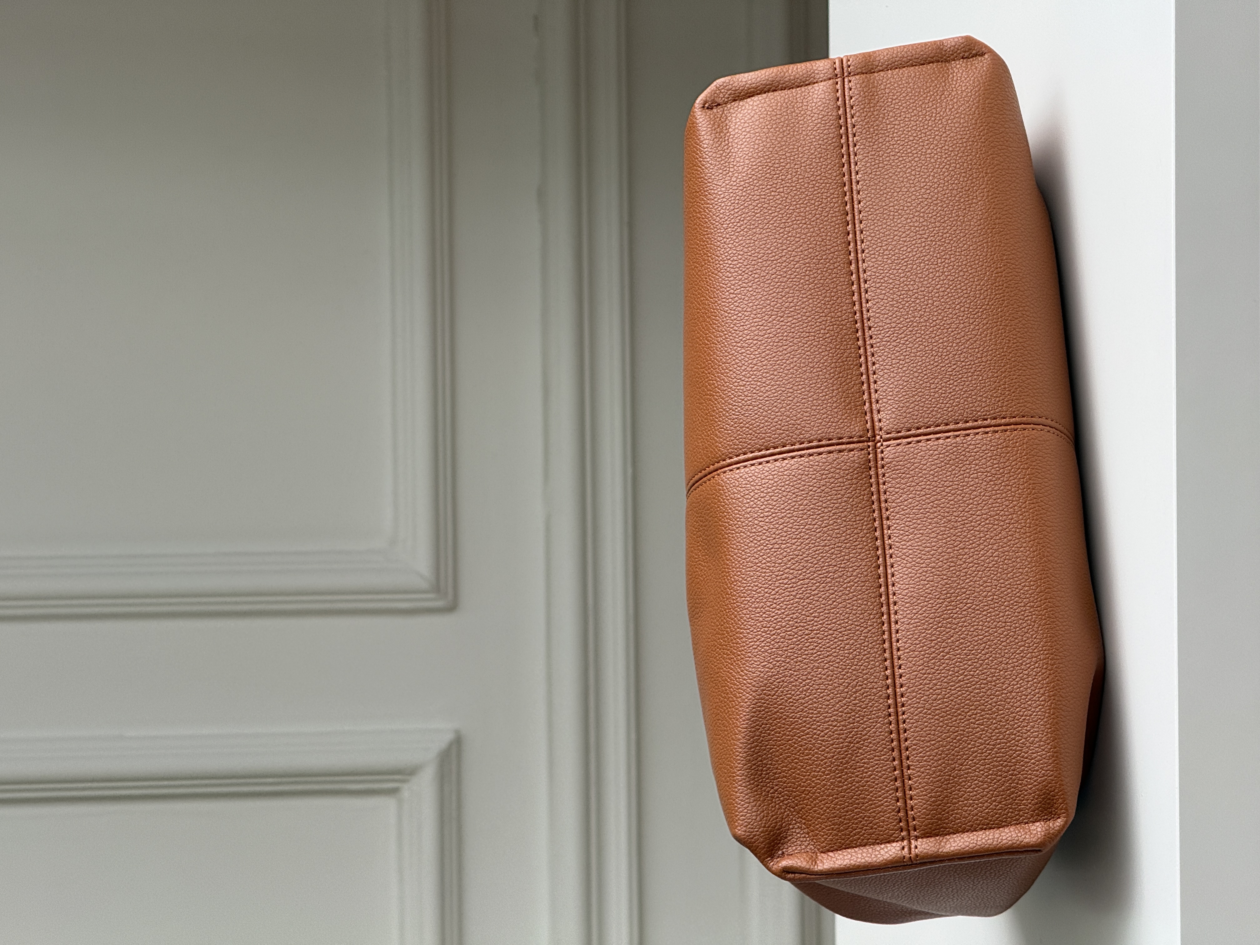 Caramel Brown Pebbled Soft Leather Ruched Handle Lazy Cloud Tote Bag